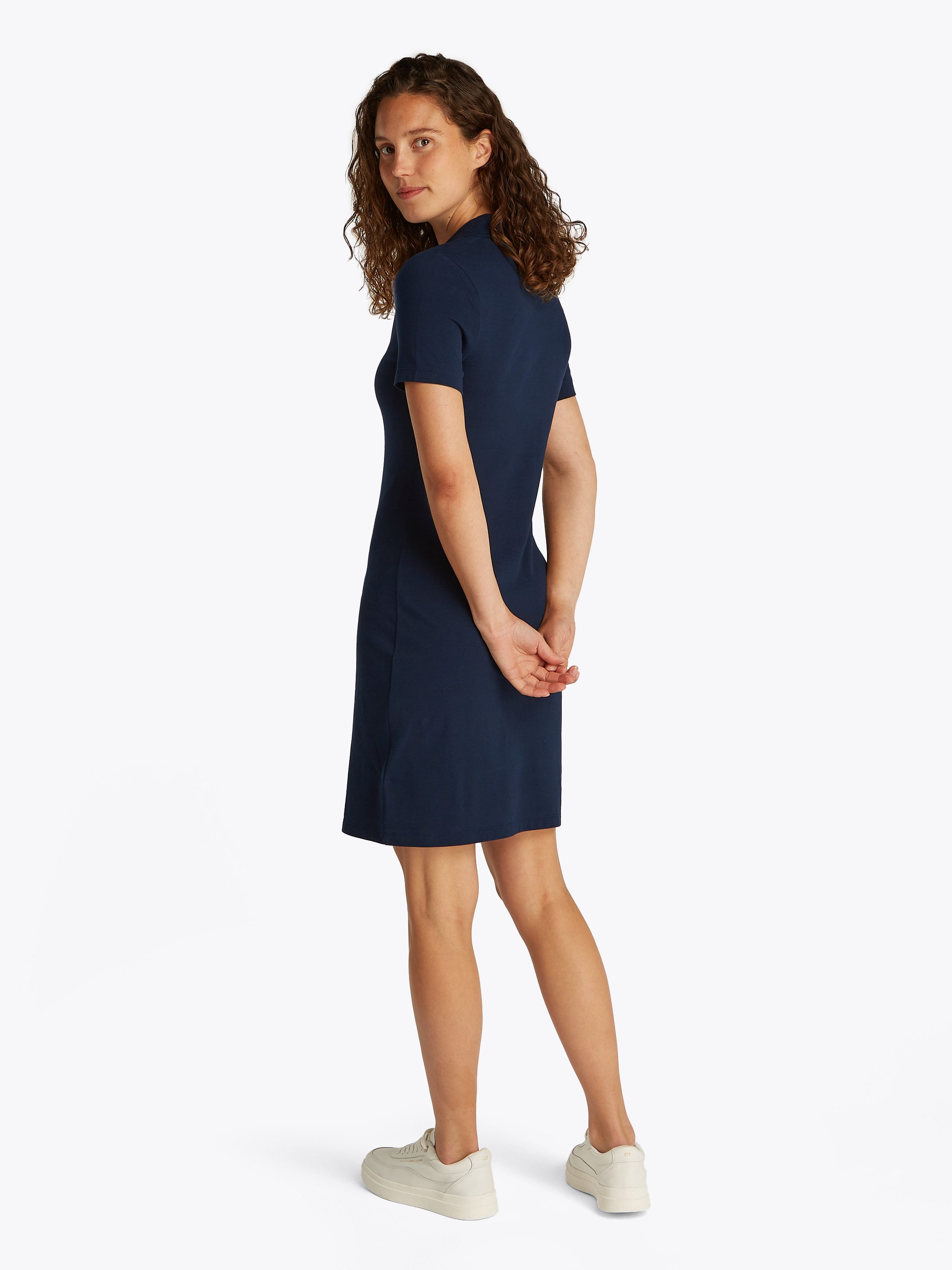 Tommy Hilfiger Polojurk SLIM OPEN NK POLO DRESS SS met geborduurde tommy hilfiger vlag