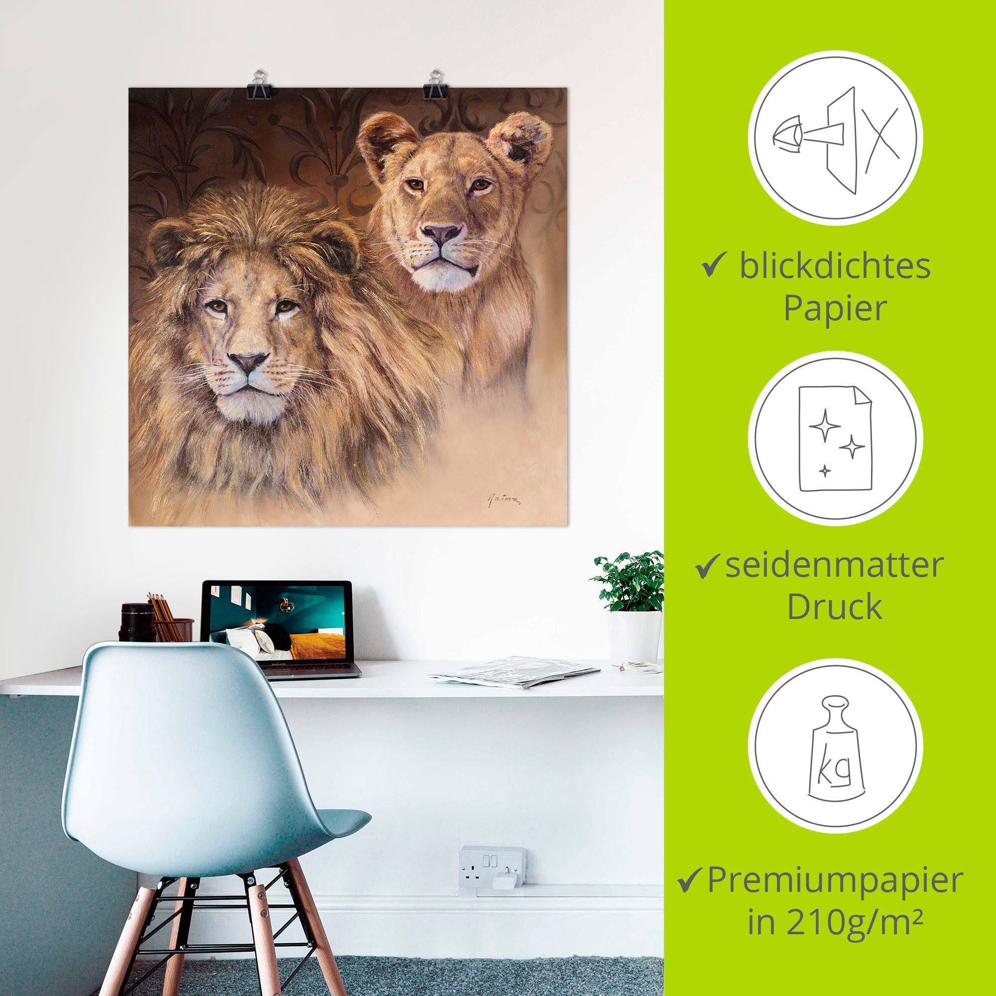 Artland Artprint Leeuwen als artprint van aluminium, artprint voor buiten, artprint op linnen, poster, muursticker