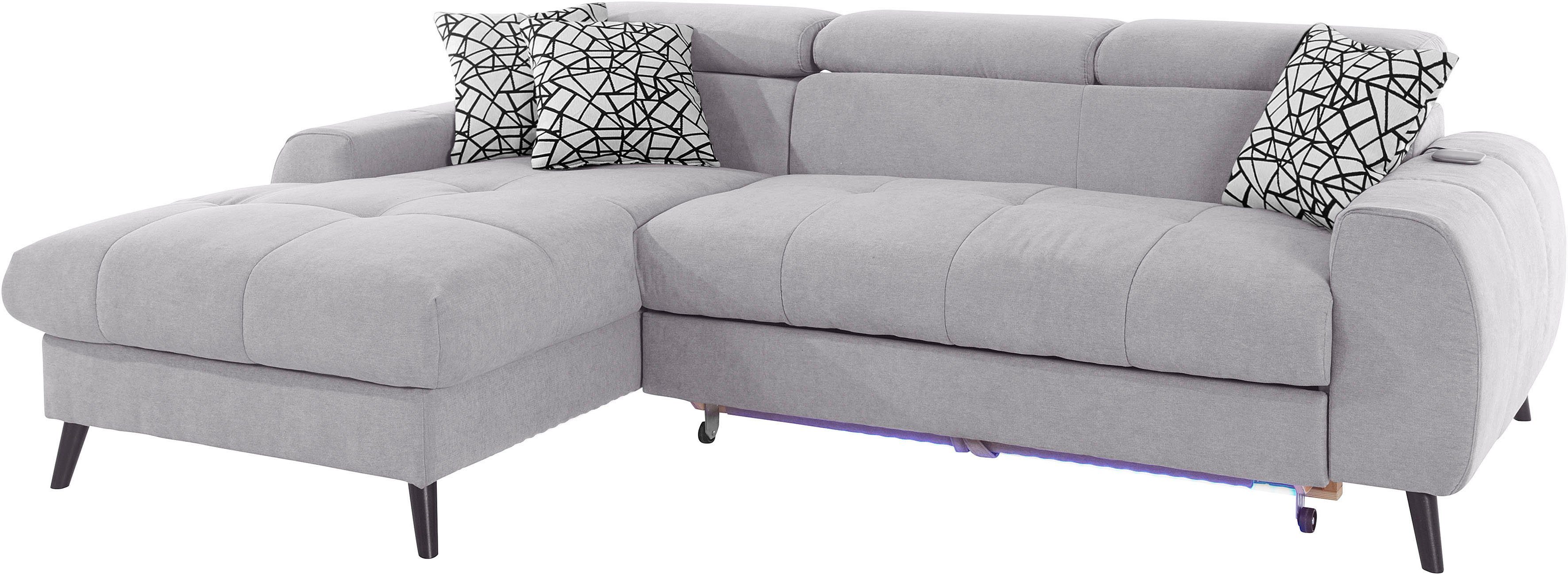 COTTA Hoekbank Mia L-vorm met 3 sierkussens 3-delige kussenset, récamier, naar keuze met of zonder rgb-verlichting