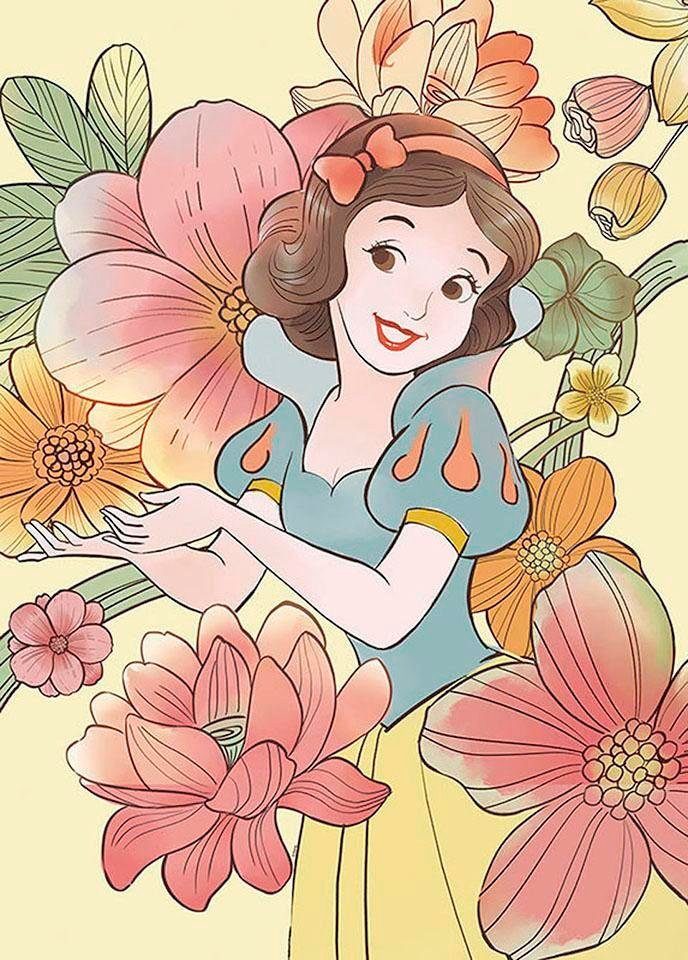 Komar Poster Snow white Flowers Hoogte: 50 cm