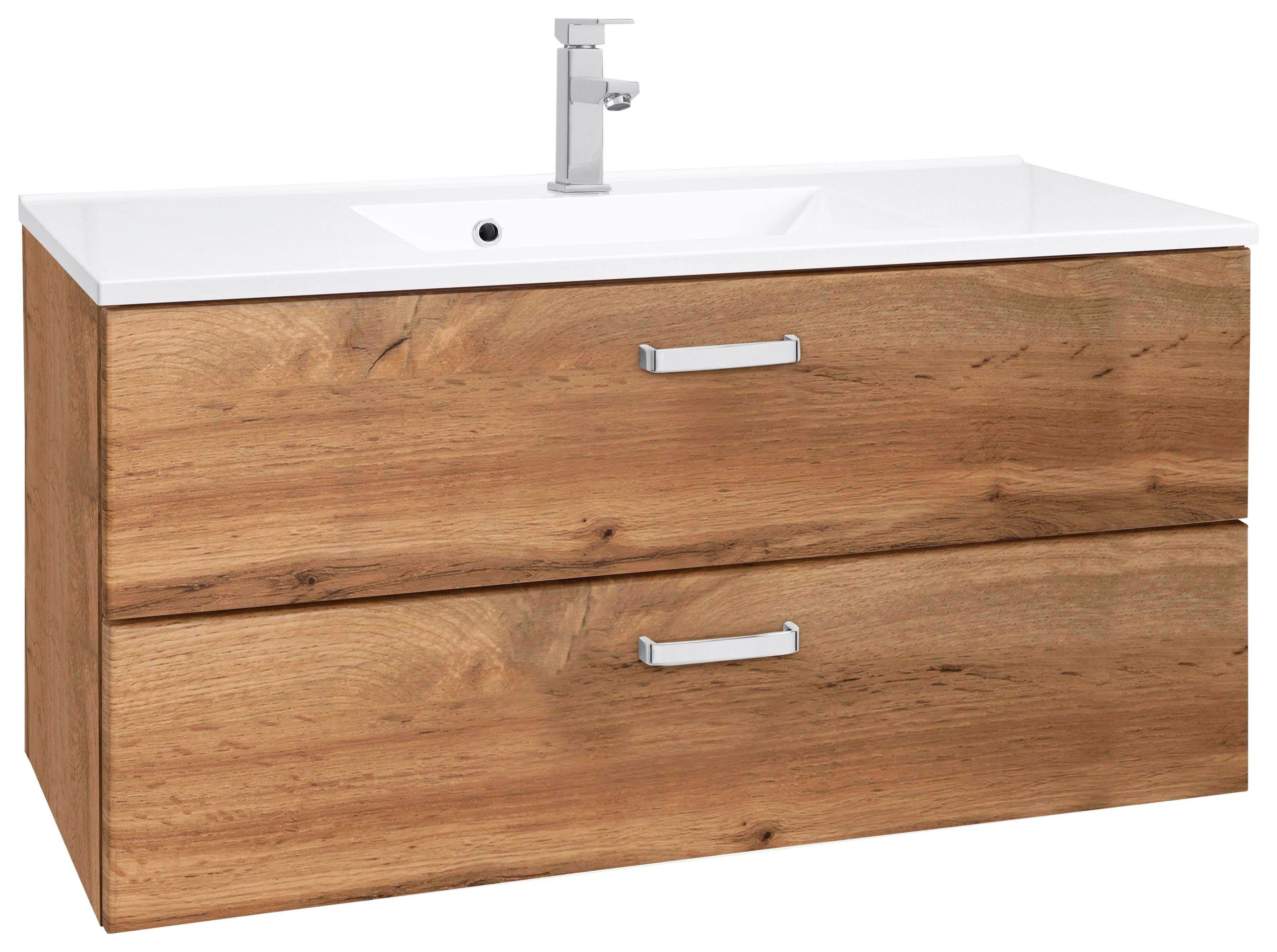 welltime Wastafelonderkast Ravenna Badkamermeubel wastafelonderkast inclusief wasbak, breedte 100 cm, soft-closetechniek onderkasten beige