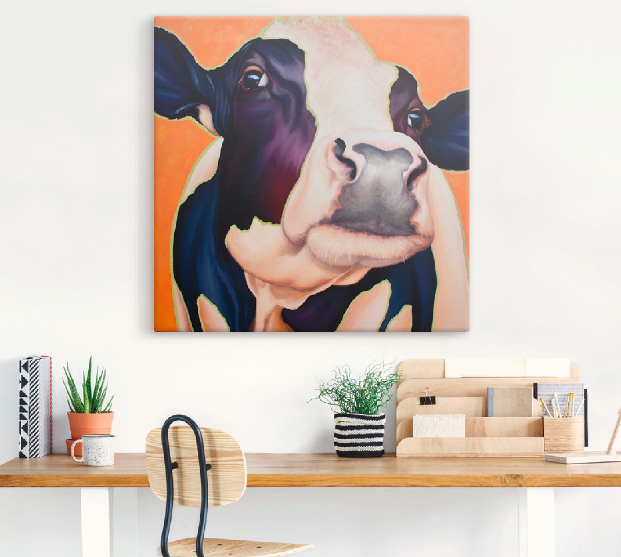 Artland Artprint op linnen Koe roze gespannen op een spieraam