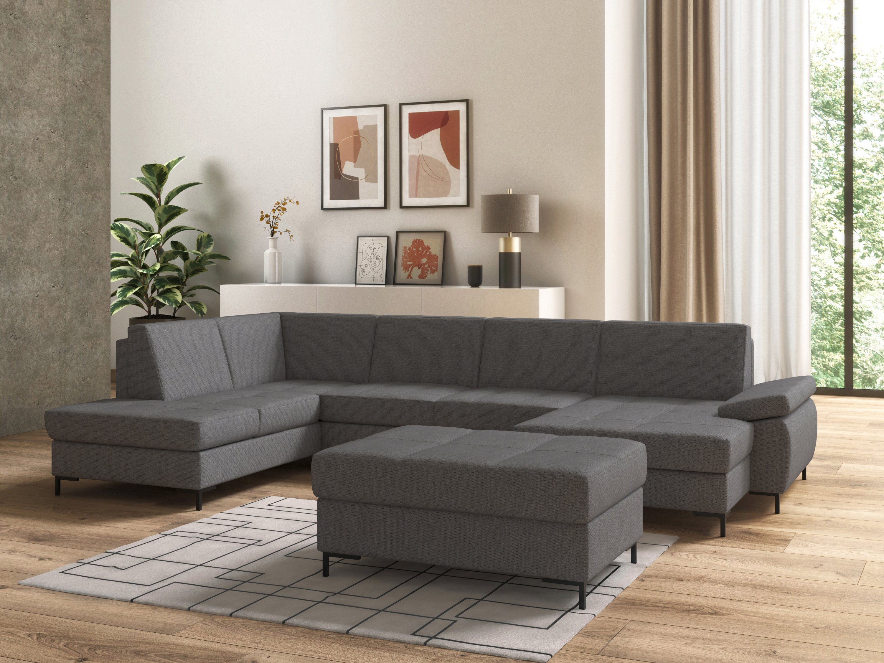 DOMO collection Zithoek Capelo, comfortabel, duidelijke lijnen kenmerken dit ontwerp, U-Vorm met verstelbare armleuningen, naar keuze met slaapfunctie, binnenvering