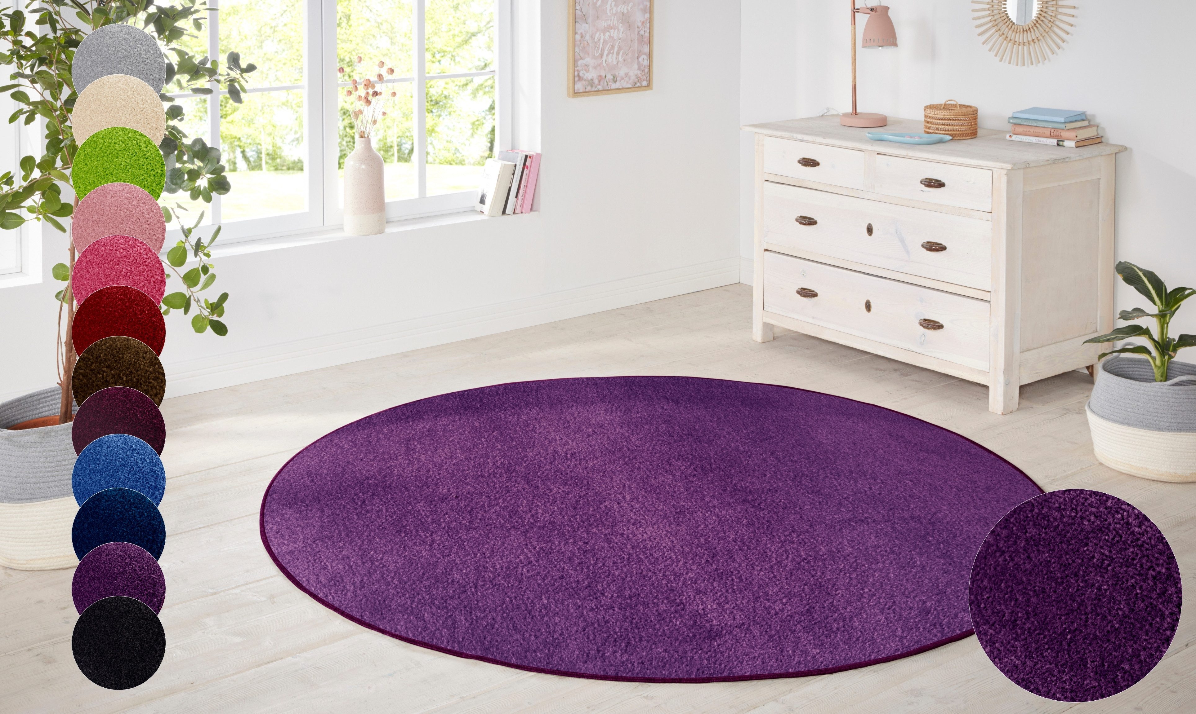 HANSE Home Vloerkleed Shashi Korte pool, unikleur, vloerkleed, zacht, eetkamer, kinderkamer, hal moderne vloerkleden maat 9 (Ø 133 cm) paars