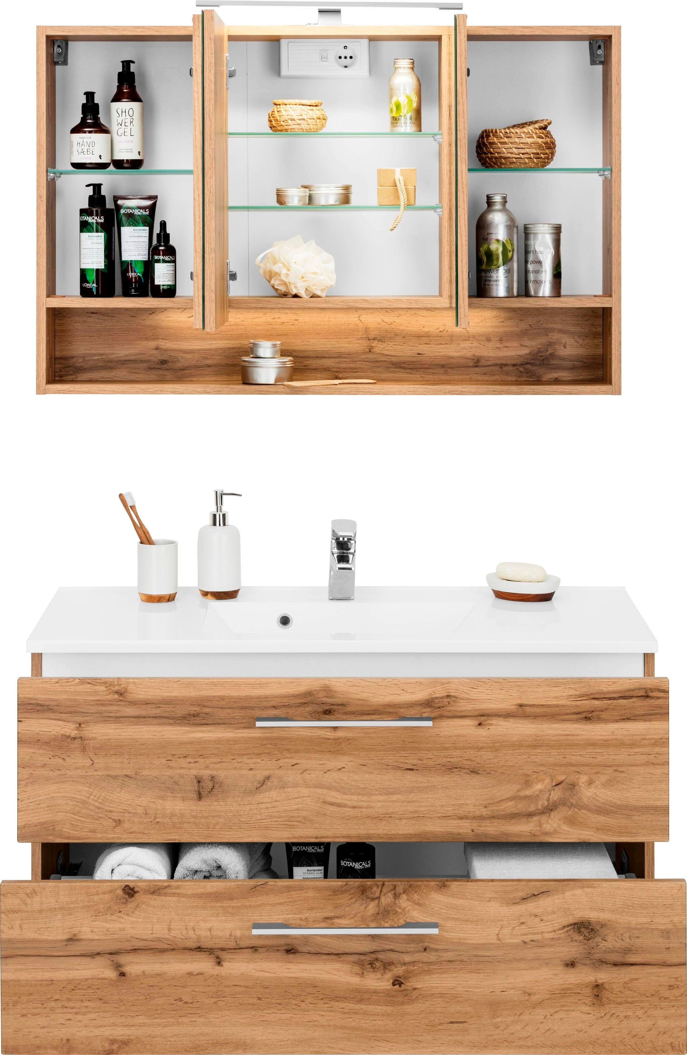 welltime Badkamerserie Soria Wastafelmeubel breedte 100 cm, spiegelkast (2-delig)