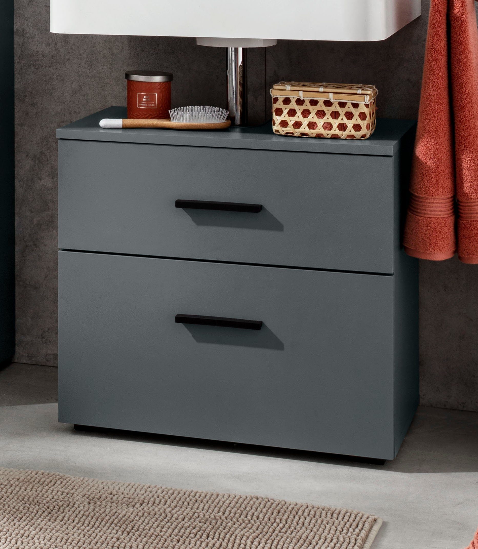 INOSIGN Wastafelonderkast Skara met klep en lade, zwarte grepen, breedte 60 cm, hoogte 55 cm
