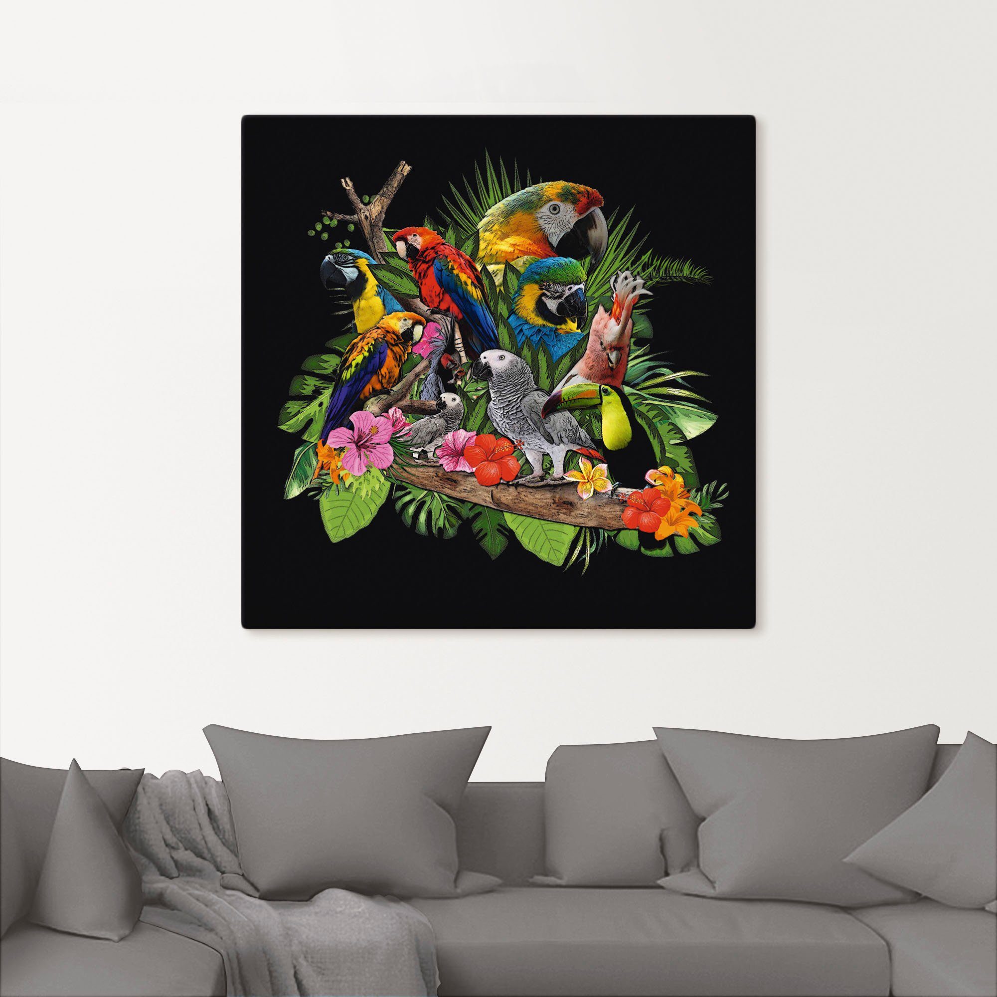 Artland Artprint Papegaaien Grijze Papegaai Kaketoe Jungle als artprint van aluminium, artprint voor buiten, artprint op linnen, poster, muursticker
