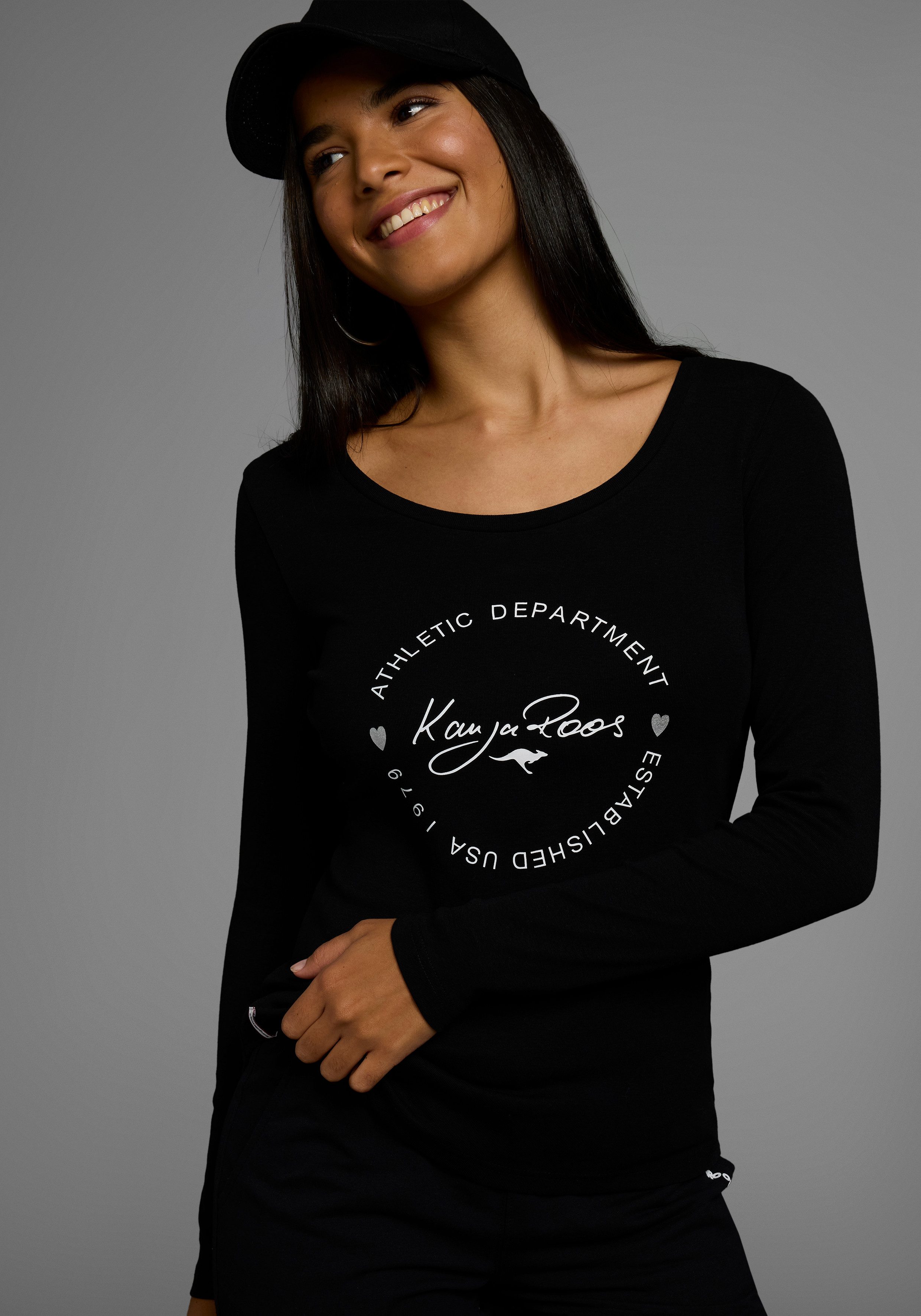 KangaROOS Shirt met lange mouwen met print en effen (2-delig, Set van 2)