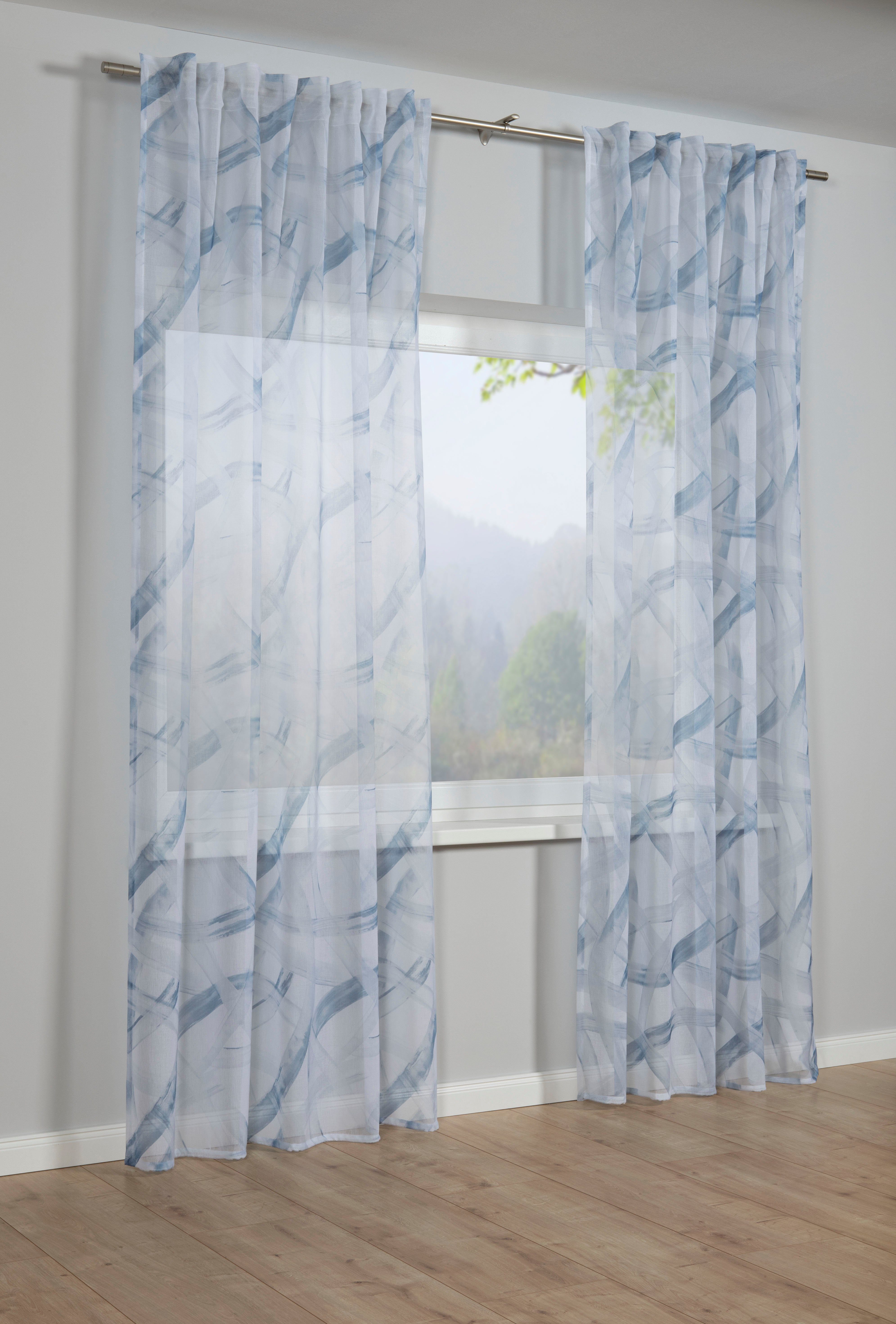 GARDINIA Gordijn met gordijnband Dolly voile met print (1 stuk) kant & klaar gordijnen blauw