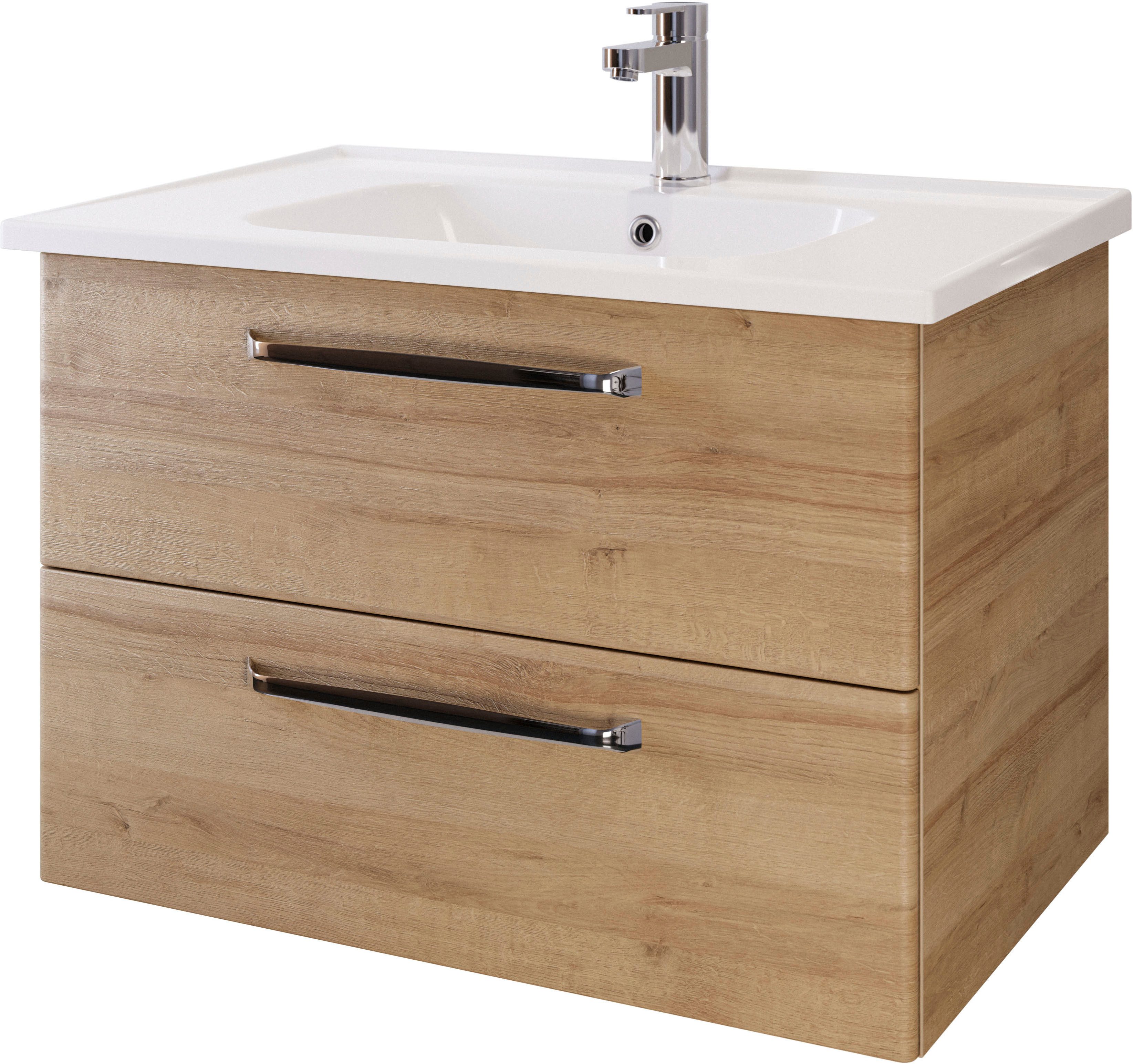 Saphir Badmeubelset Trentino 2-delig keramische wastafel, spiegelkast met LED-profiel Badkamermeubel-set 79cm breed, incl. deurdemper, 3 deuren, 2 lades (3 stuks)
