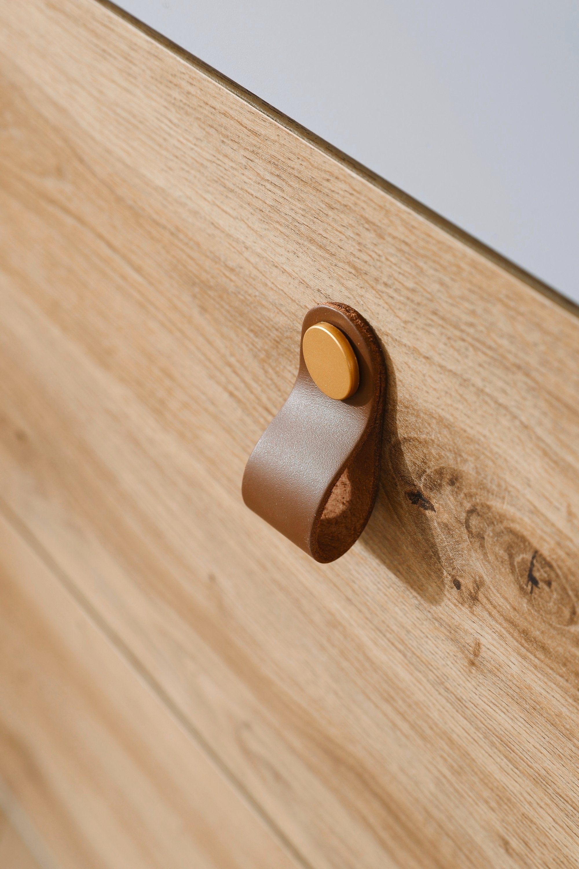 rauch Draaideurkast Homey by Quadra Spin met cognacbruine leren greeplussen, laden in eiken-decor