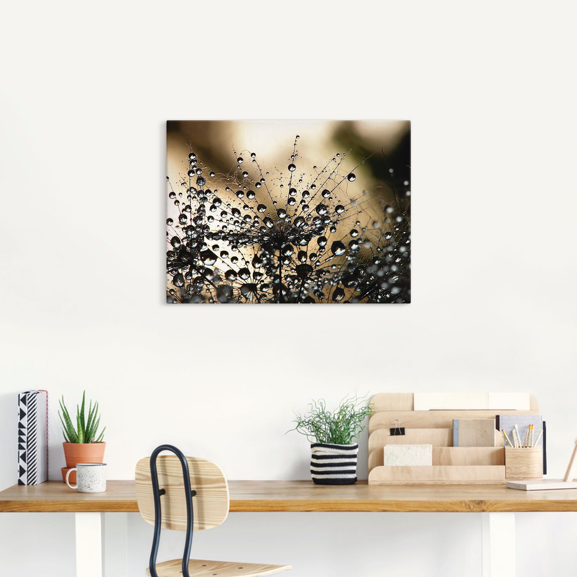Artland Artprint Natte paardenbloem als artprint van aluminium, artprint voor buiten, artprint op linnen, poster, muursticker