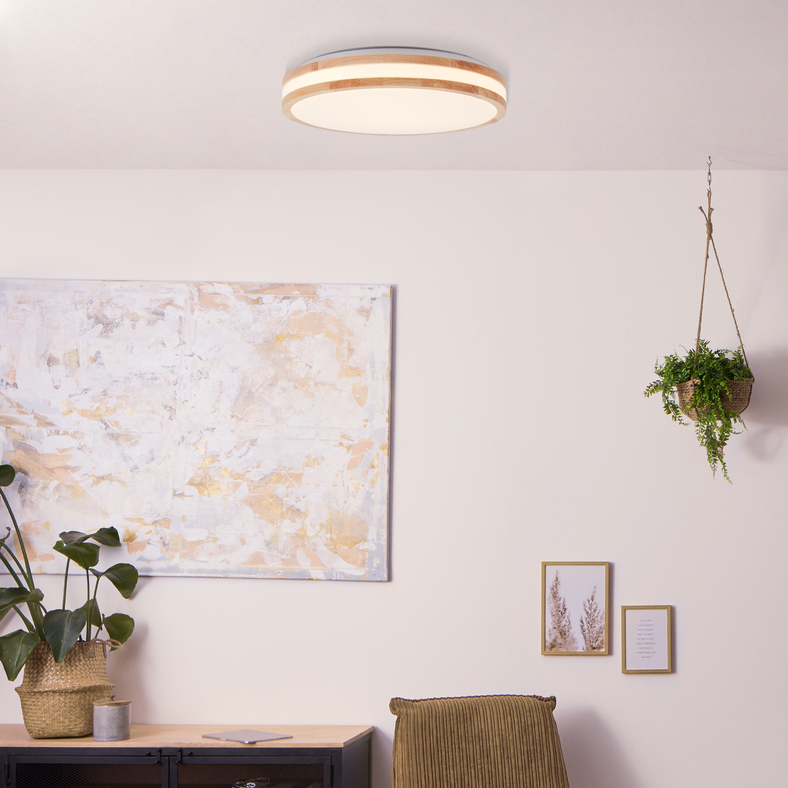 Brilliant Leuchten Plafondlamp Laskos met houten frame, ø 38 cm, 2200 lm, 3000 k, hout/kunststof (1 stuk)