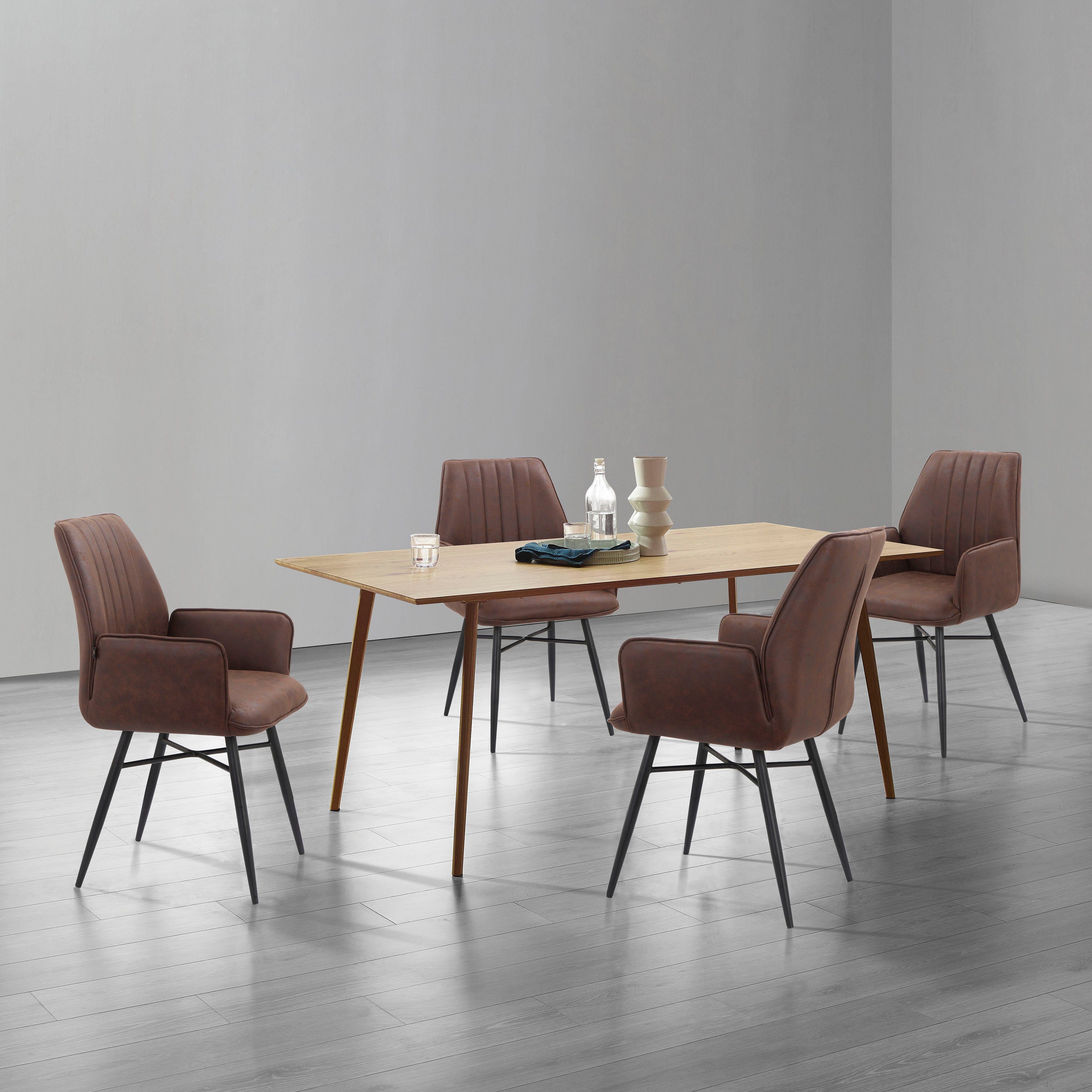Leonique Eetkamerstoel Hrodwyn Zacht beklede zitting, met horizontale naden op de achterkant, zithoogte 52 cm (2 stuks)