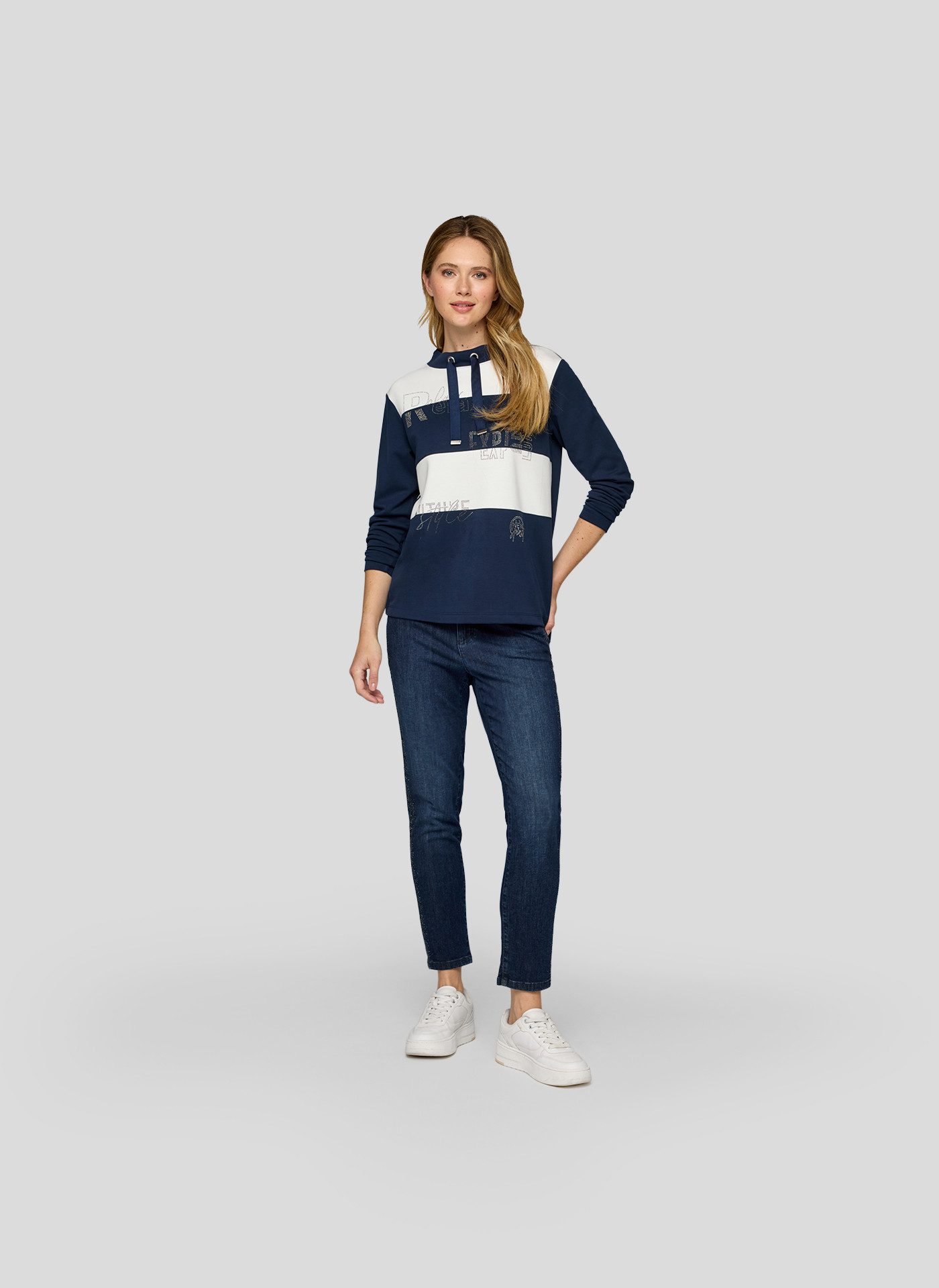 Rabe Shirt met lange mouwen in colorblocking-look en met glitterstenen