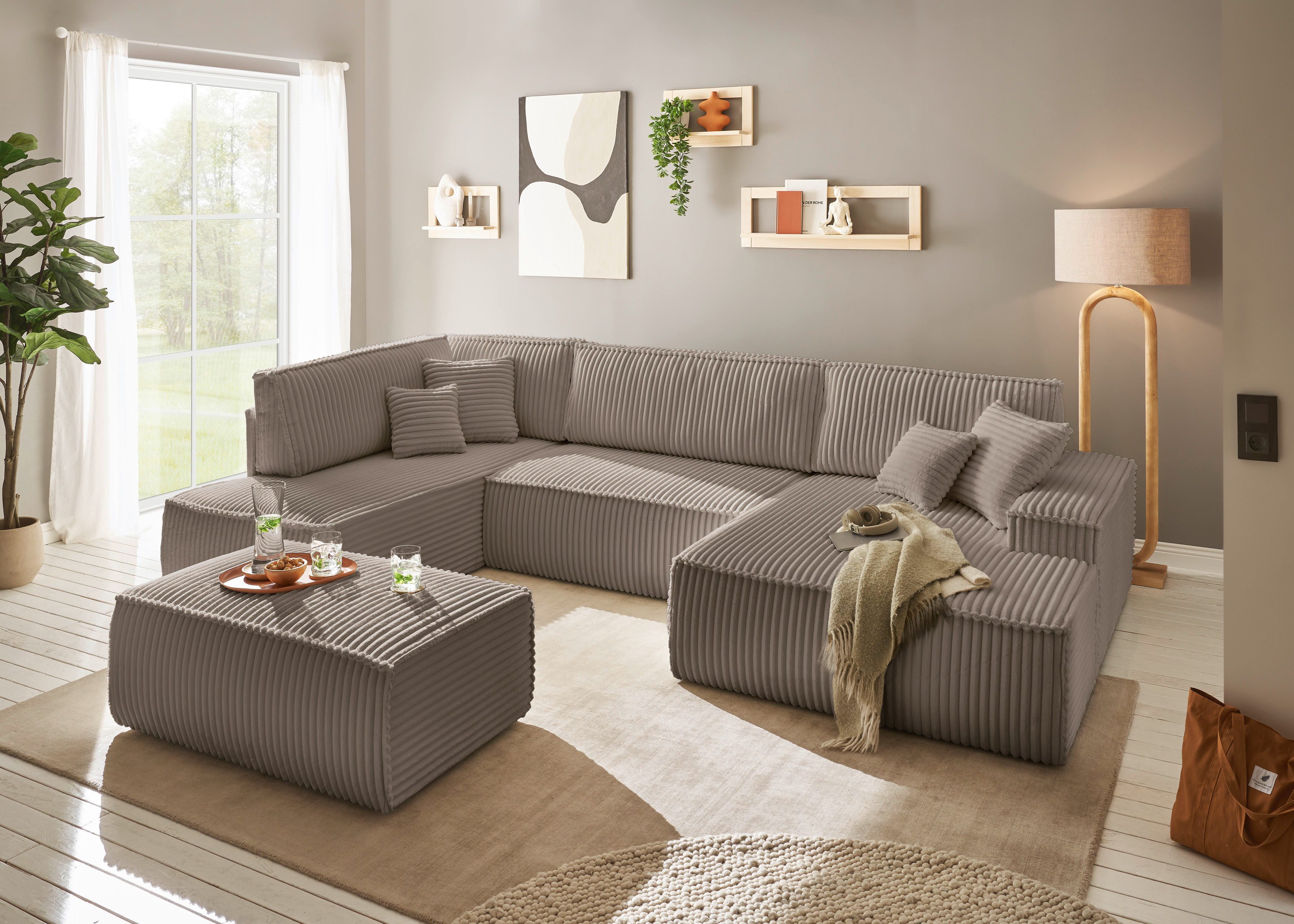 andas Zithoek FINNLEY U-model XXL 329 cm, bedbank, slaapfunctie m. bedkist