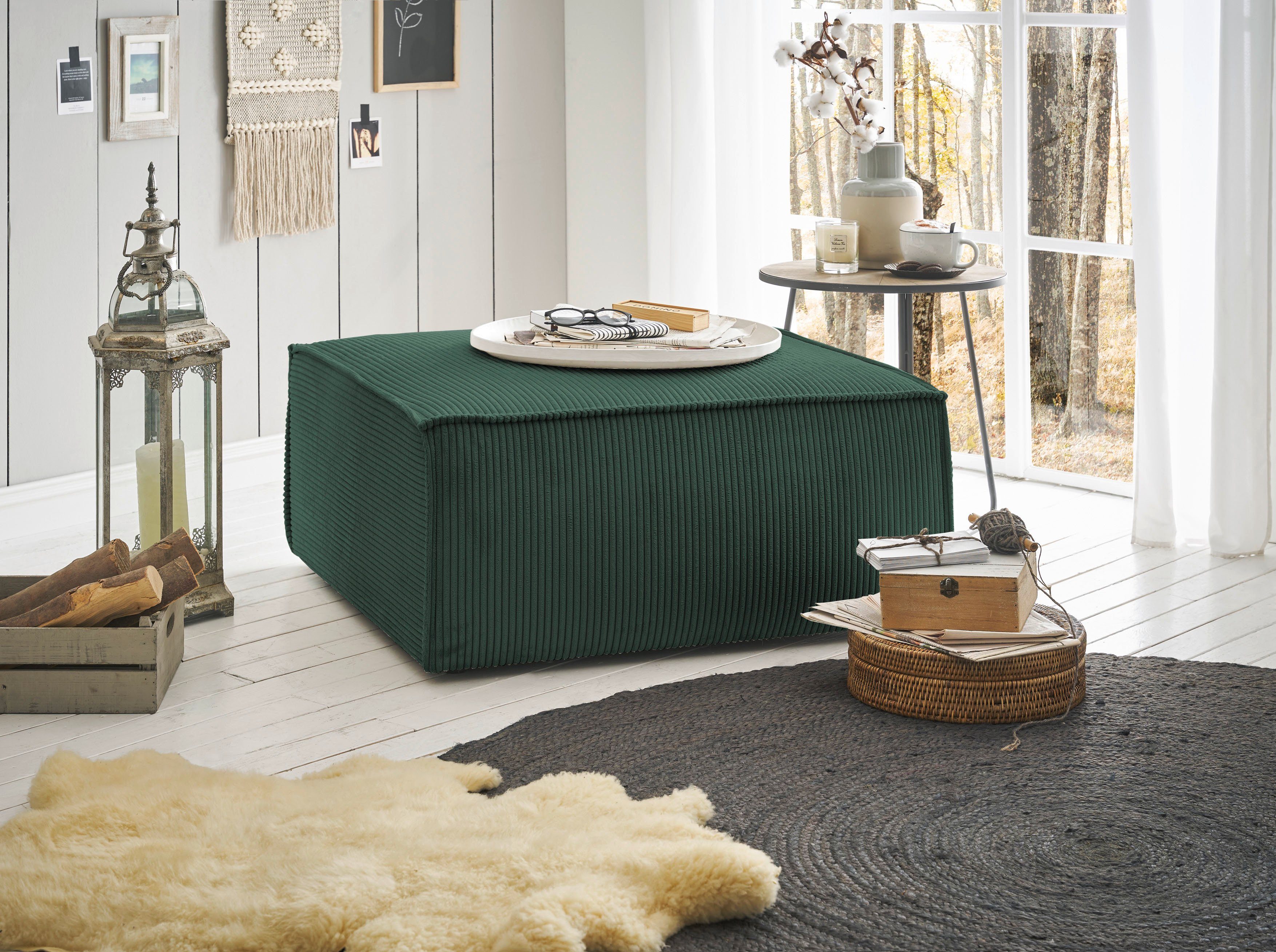 Home affaire Hocker Sherwood Vierkante poef/voetenbank, ideale als aanvulling op de "SHERWOOD" love seat