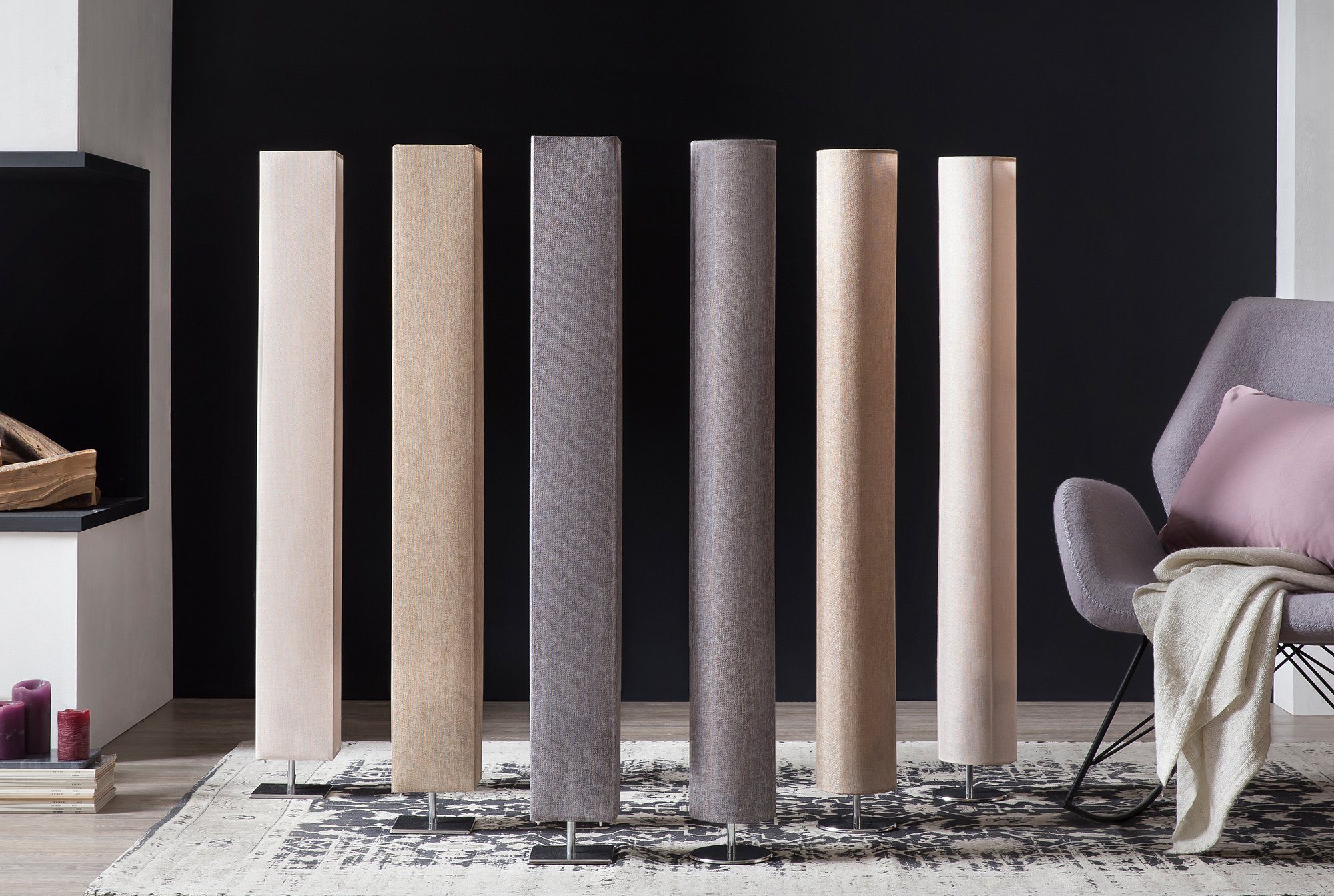 SalesFever Staande lamp Mia Lampenkap van kunststof met bekleding, frame edelstaal (1 stuk)