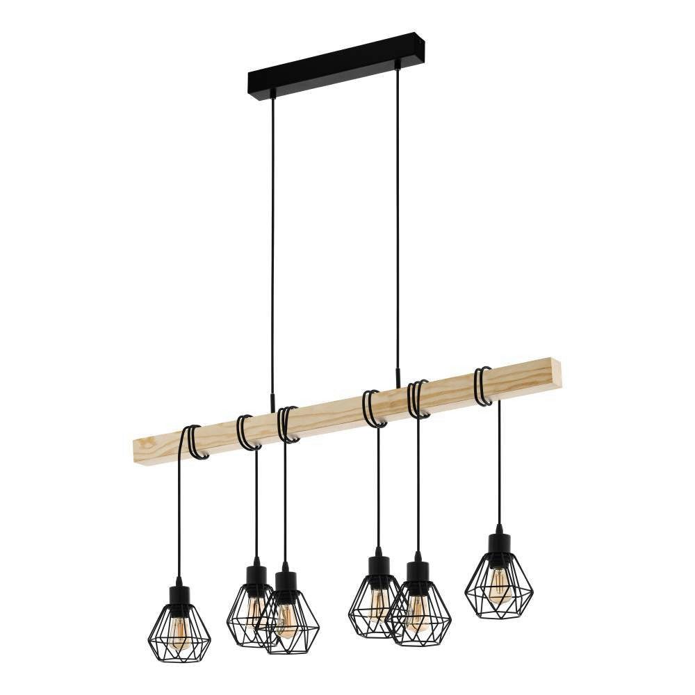 EGLO Hanglamp TOWNSHEND 5 Vintage hanglamp, zwart, bruin, FSC gecertificeerd, E27 (1 stuk)