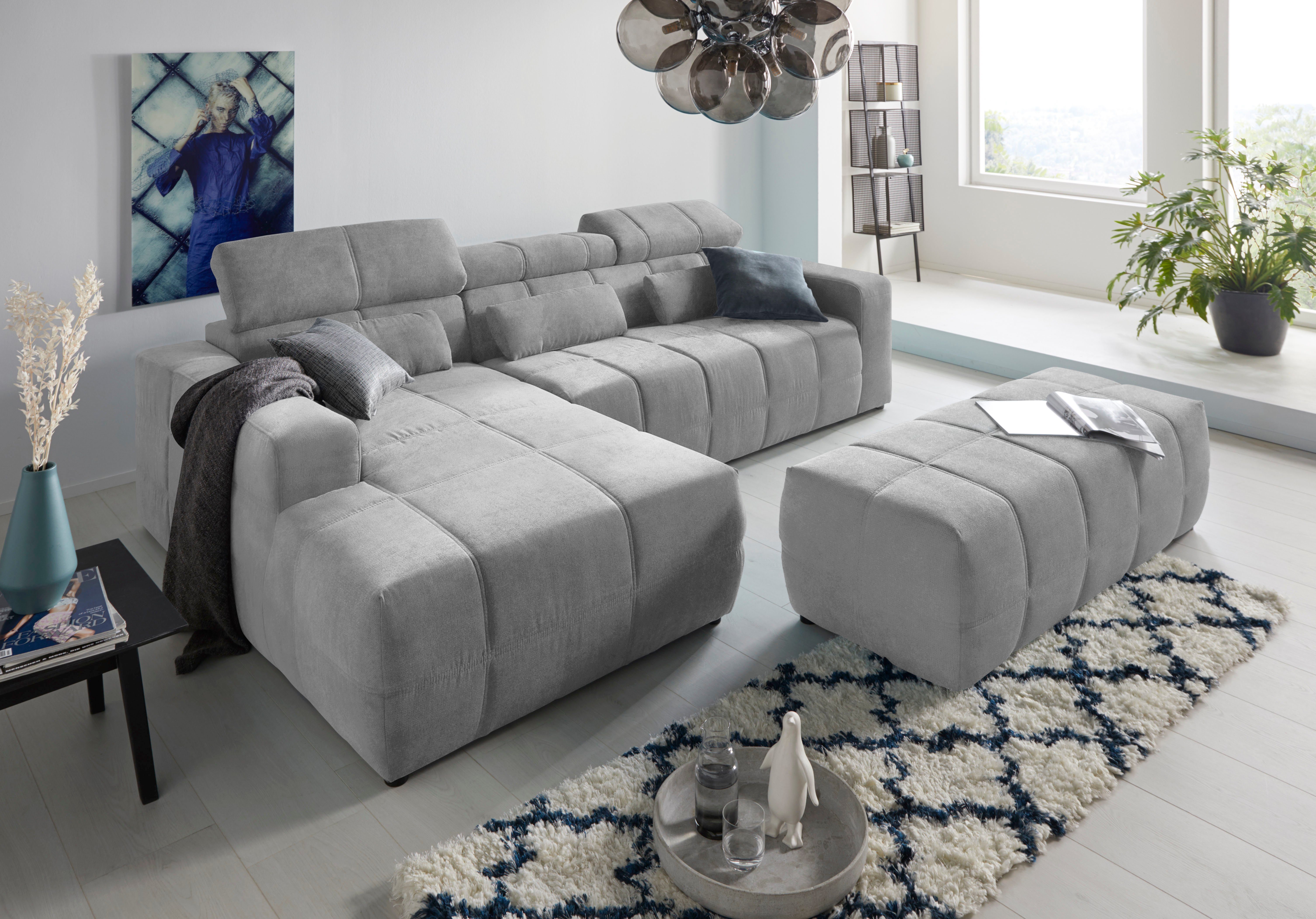 DOMO collection Hoekbank Brandon B/D/H: 289/177/80 cm, keuze met zitdiepteverstelling, L-vorm
