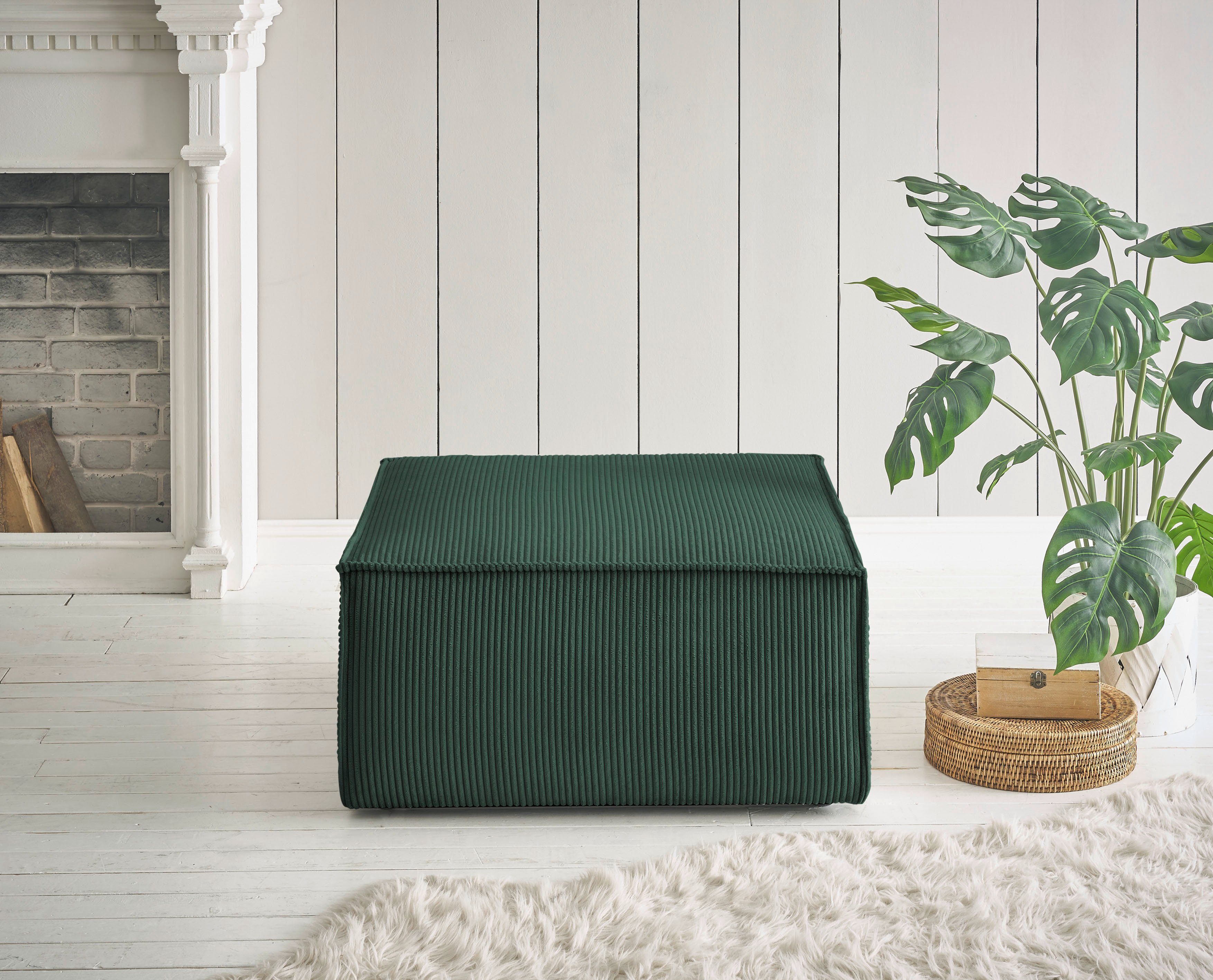 Home affaire Hocker Sherwood Vierkante poef/voetenbank, ideale als aanvulling op de "SHERWOOD" love seat hockers groen