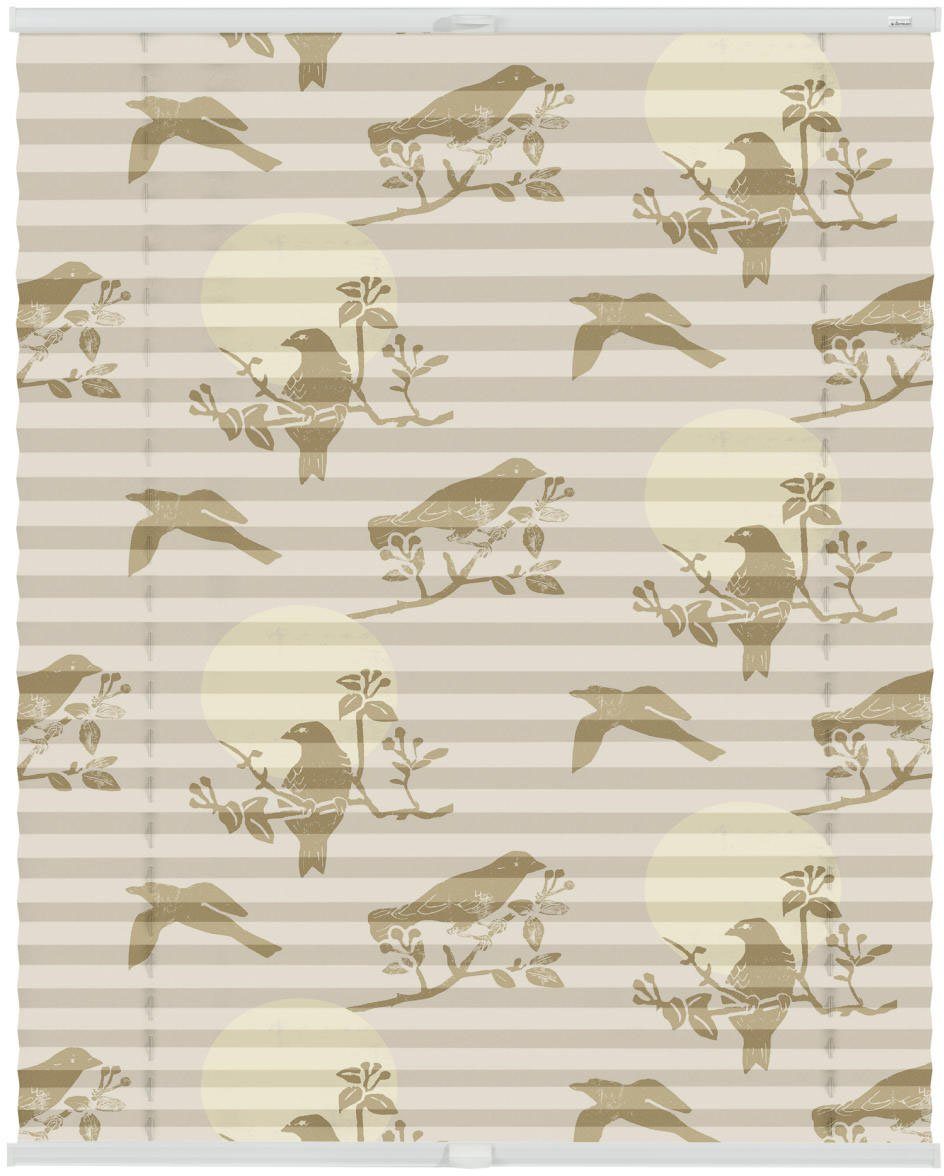 LICHTBLICK Plissé Klemmfix, zonder boren, ondoorzichtig, Moon Birds - beige (1 stuk)