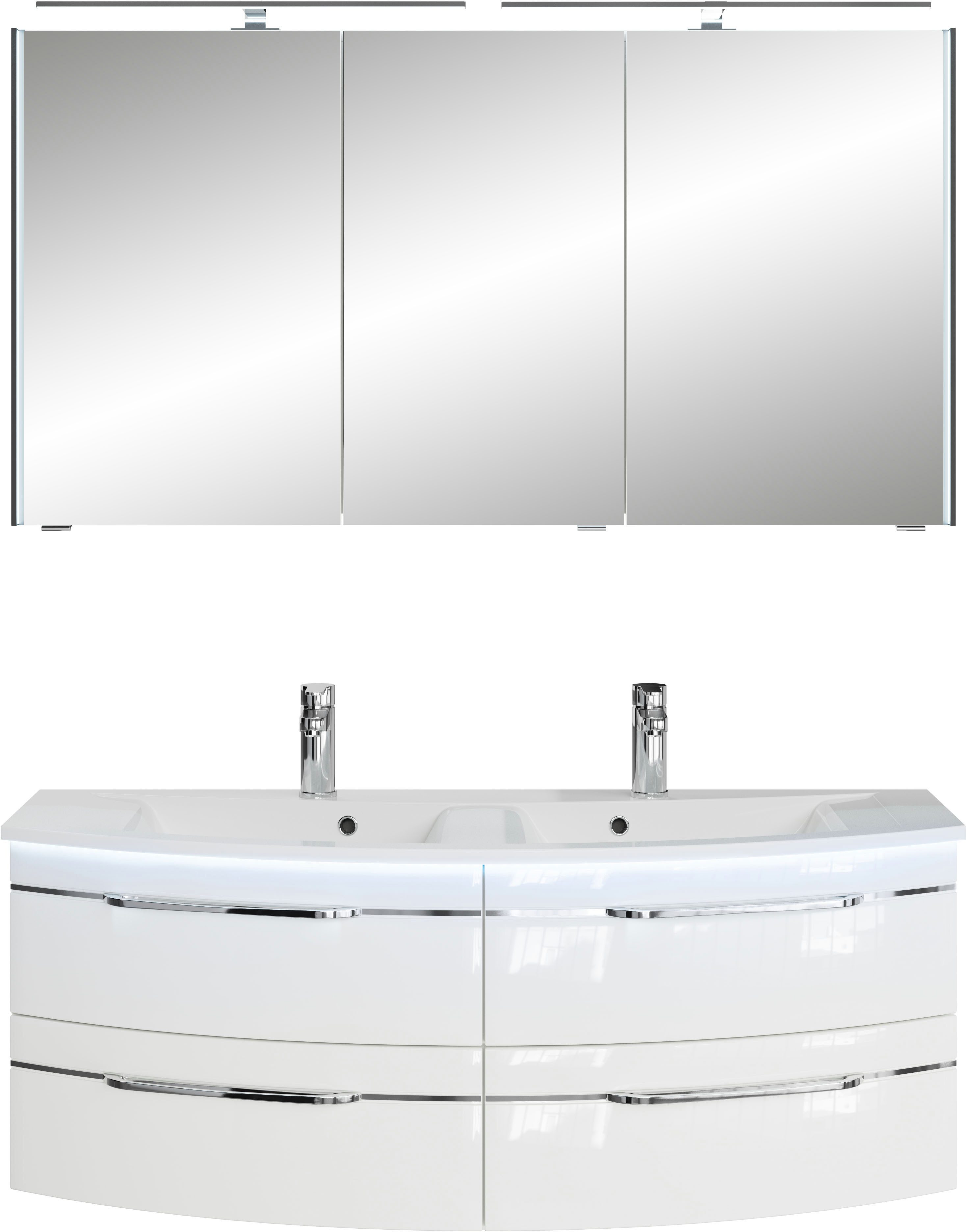 Saphir Badmeubelset Badkamerset 133,2 cm breed, inclusief deurdemper, 3 deuren, 4 laden Serie 7045 2-delig mineraalmarmere dubbele wastafel,
