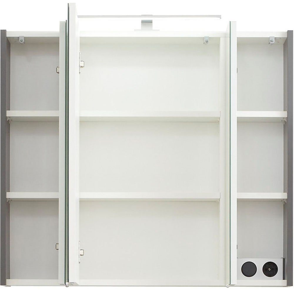 Saphir Badkamerserie Quickset 5-delig, keramische opzetwastafel en LED-spiegelkast Halfhoge kast, onderkast, hangend kastje, inclusief deurdemper, 7 deuren (7-delig)