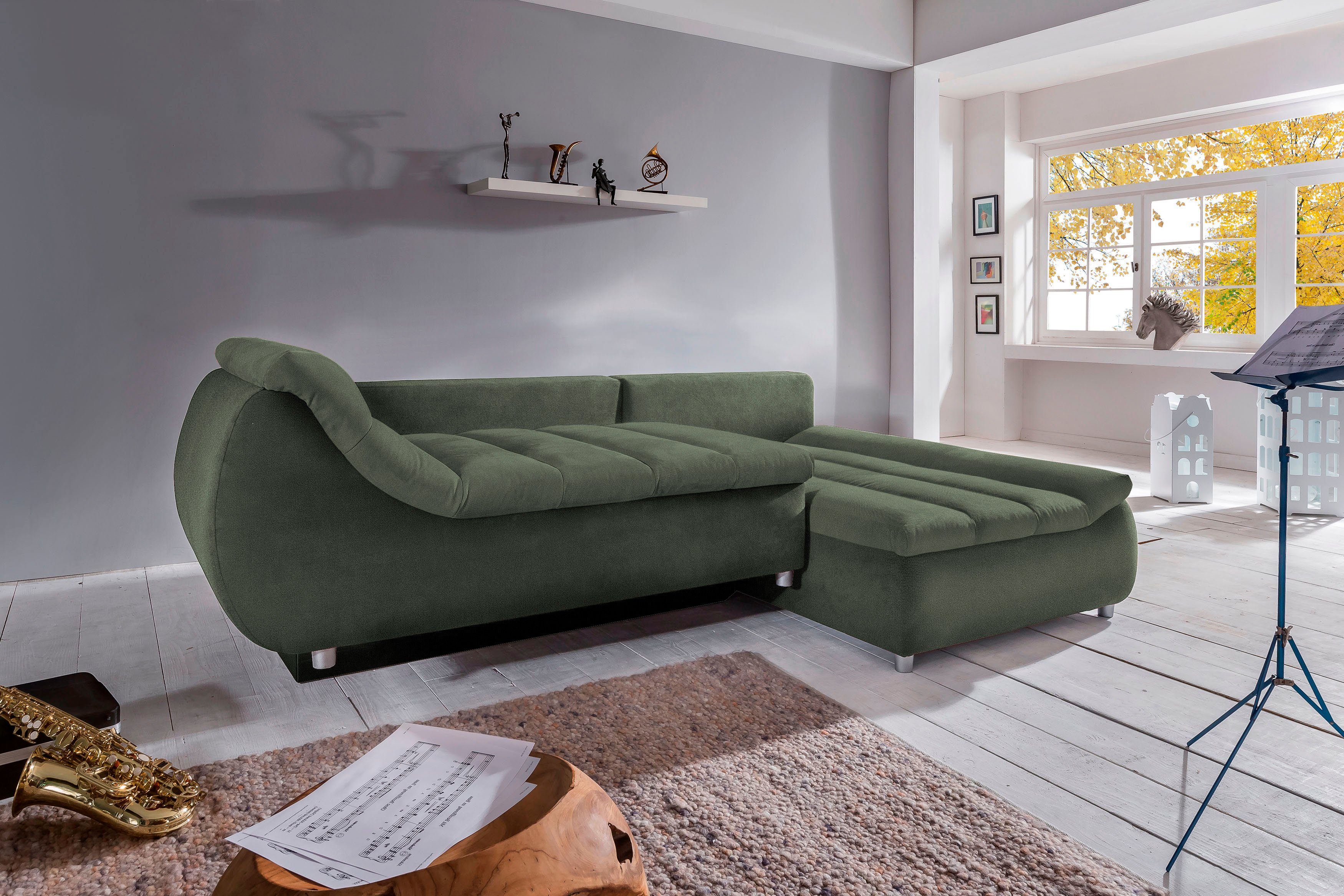 INOSIGN Hoekbank Imola elegant en comfortabel, actuele stiksels in de zitting, L-vorm