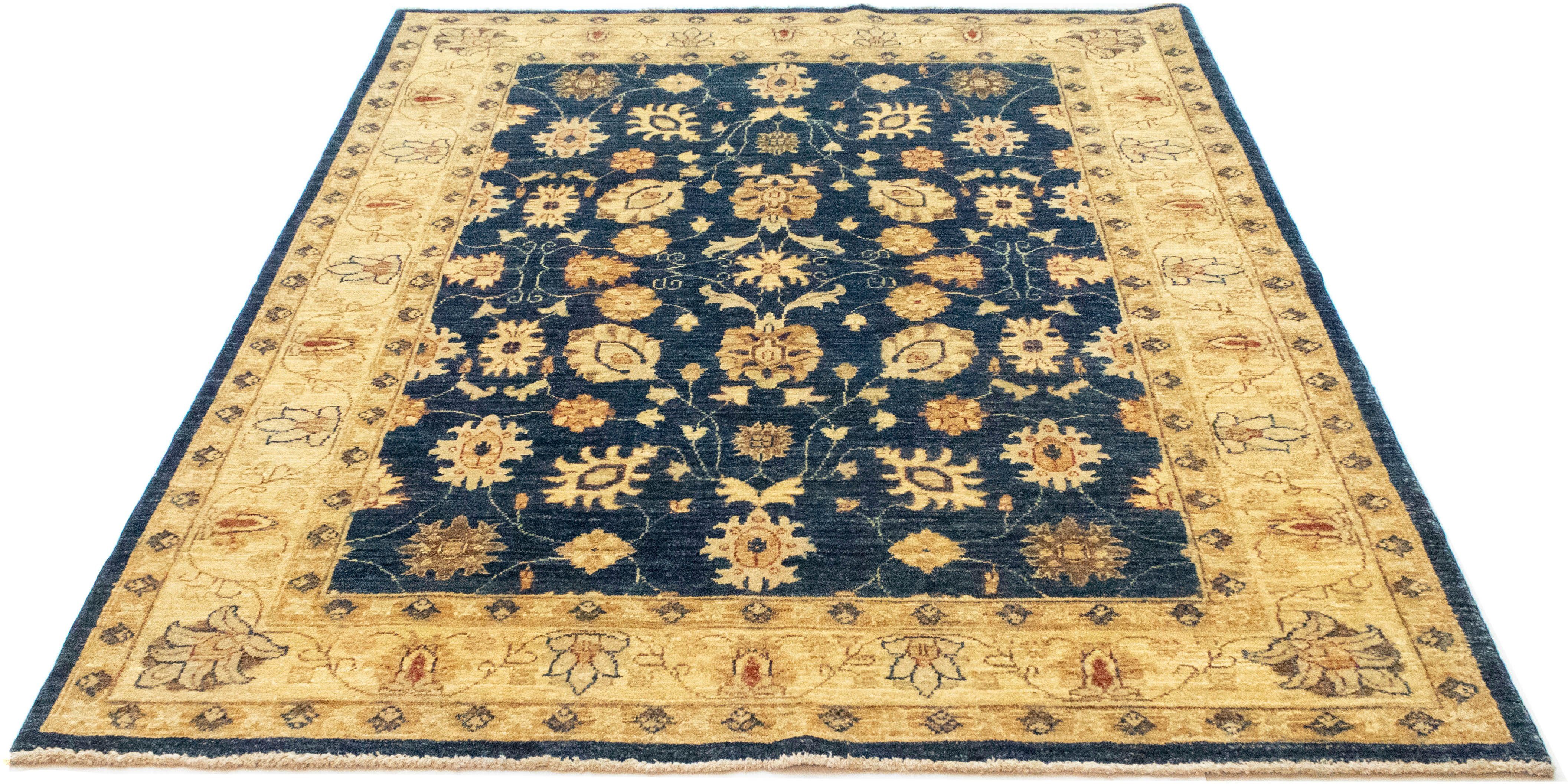 morgenland Wollen kleed Ziegler vloerkleed met de hand geknoopt blauw