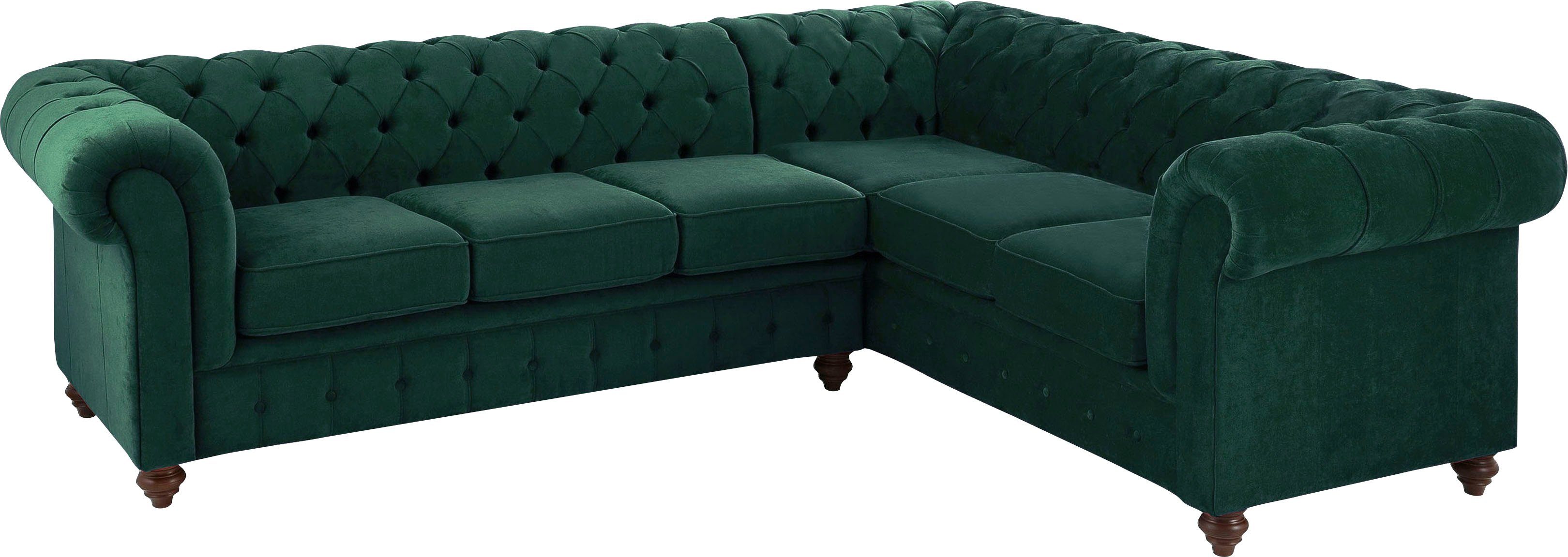 Home affaire Chesterfield-bank Duc hoekbank L-vorm hoogwaardige capitonnage achter, fluwelige look met changerende look