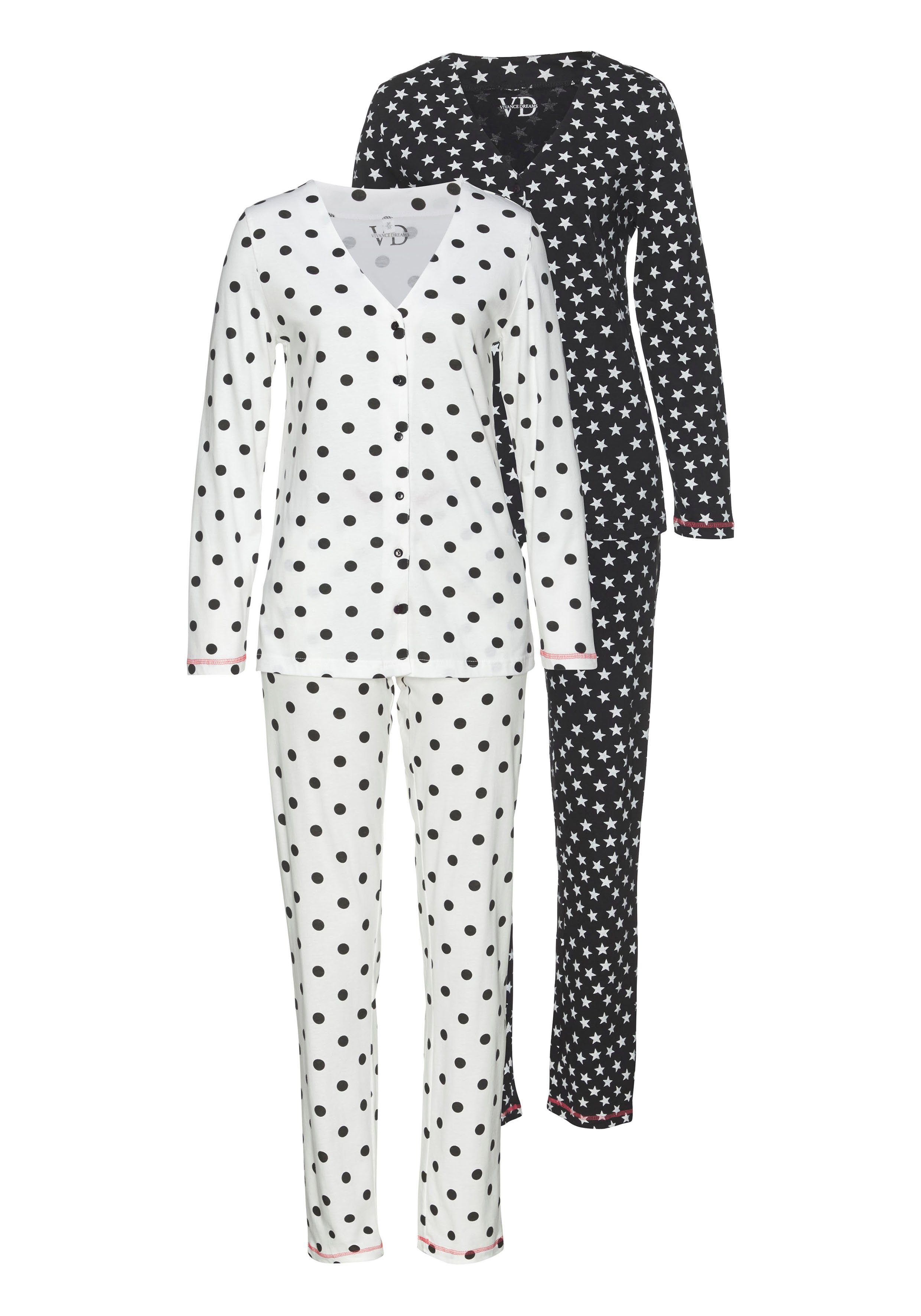 Vivance Dreams Pyjama met grote punten en sterretjes (4-delig, Set van 2)