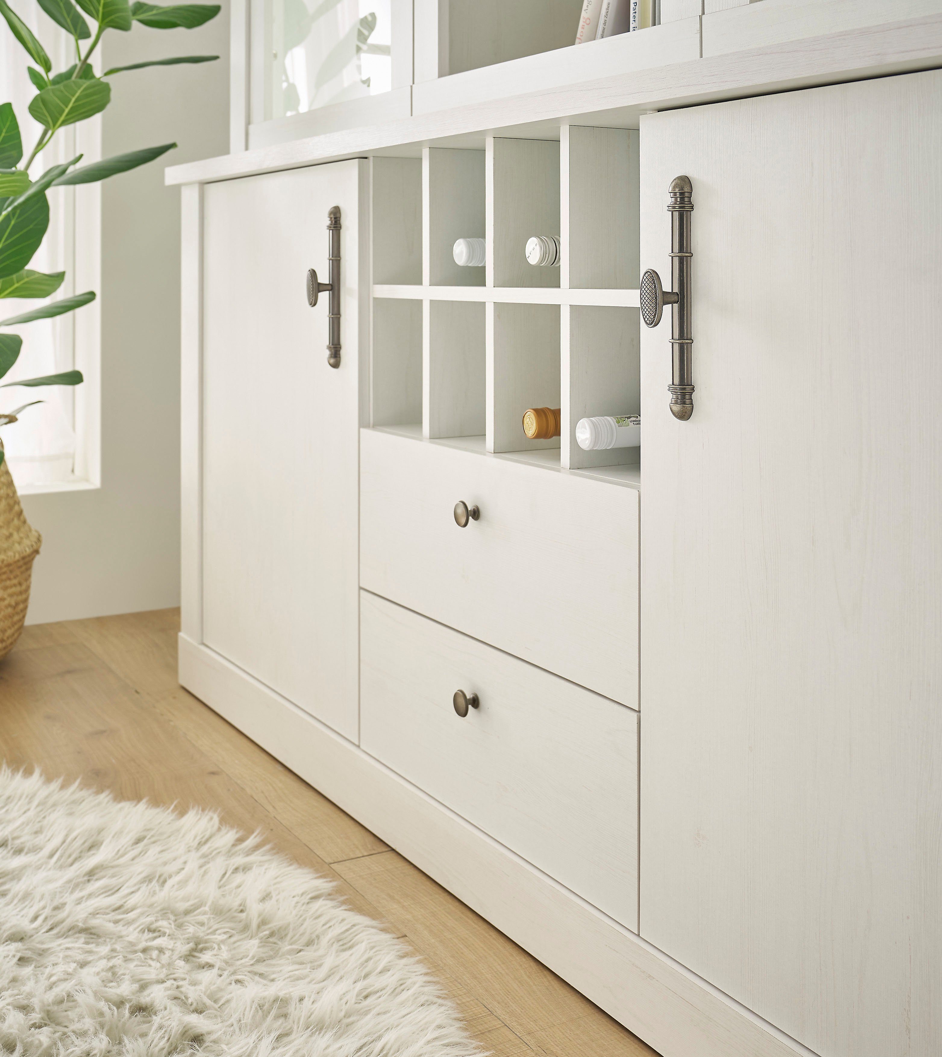 Home affaire Buffetkast Ravenna in romantische landelijke stijl, grepen van metaal, hoogte 207 cm