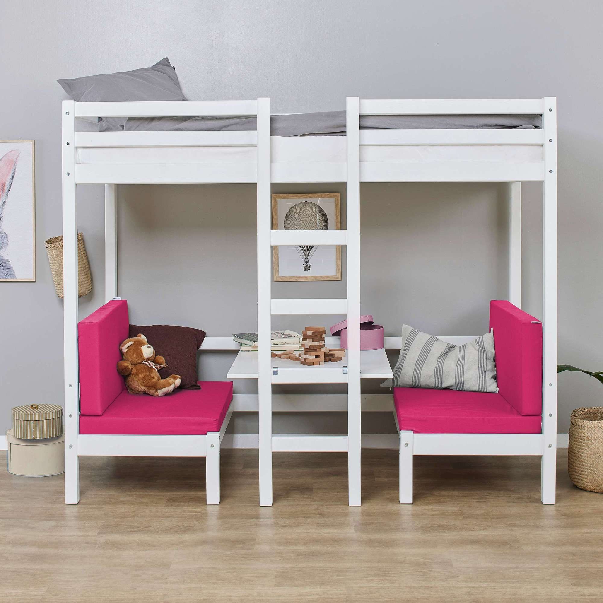 Hoppekids Stapelbed ECO Dream JUMBO hoogslaper, met zitgroep om te bouwen tot stapelbed