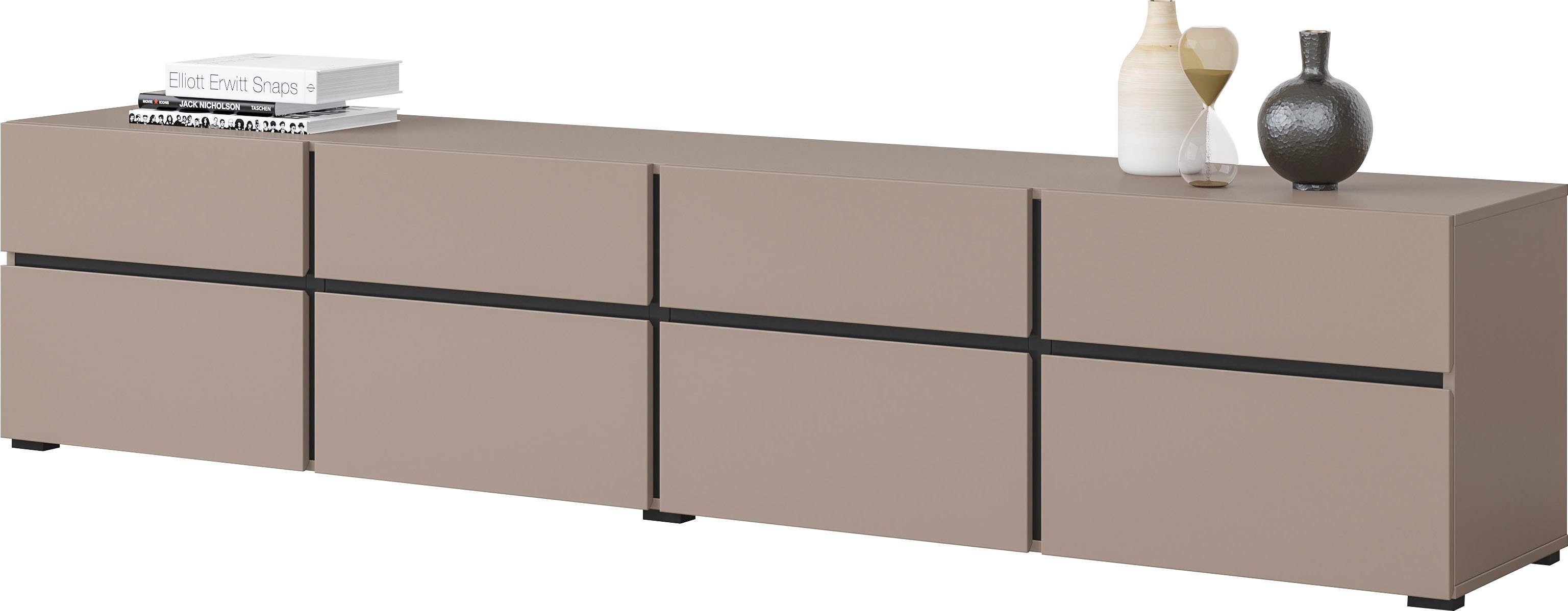 INOSIGN Tv-meubel Cross, moderne greeploze TV-kommode, 4 kleppen/4 lades Breedte 225 cm, tv-kast met veel opbergruimte, tv-meubel