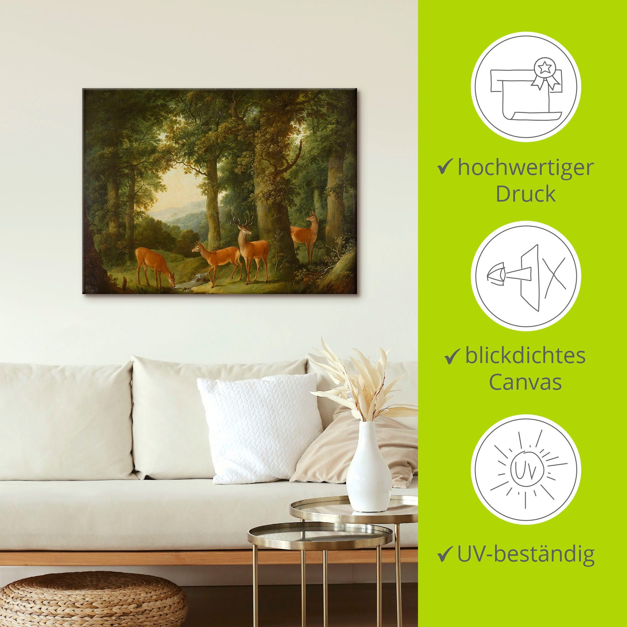 Artland Artprint op linnen Boslandschap met edelherten. Omstreeks 1760x70