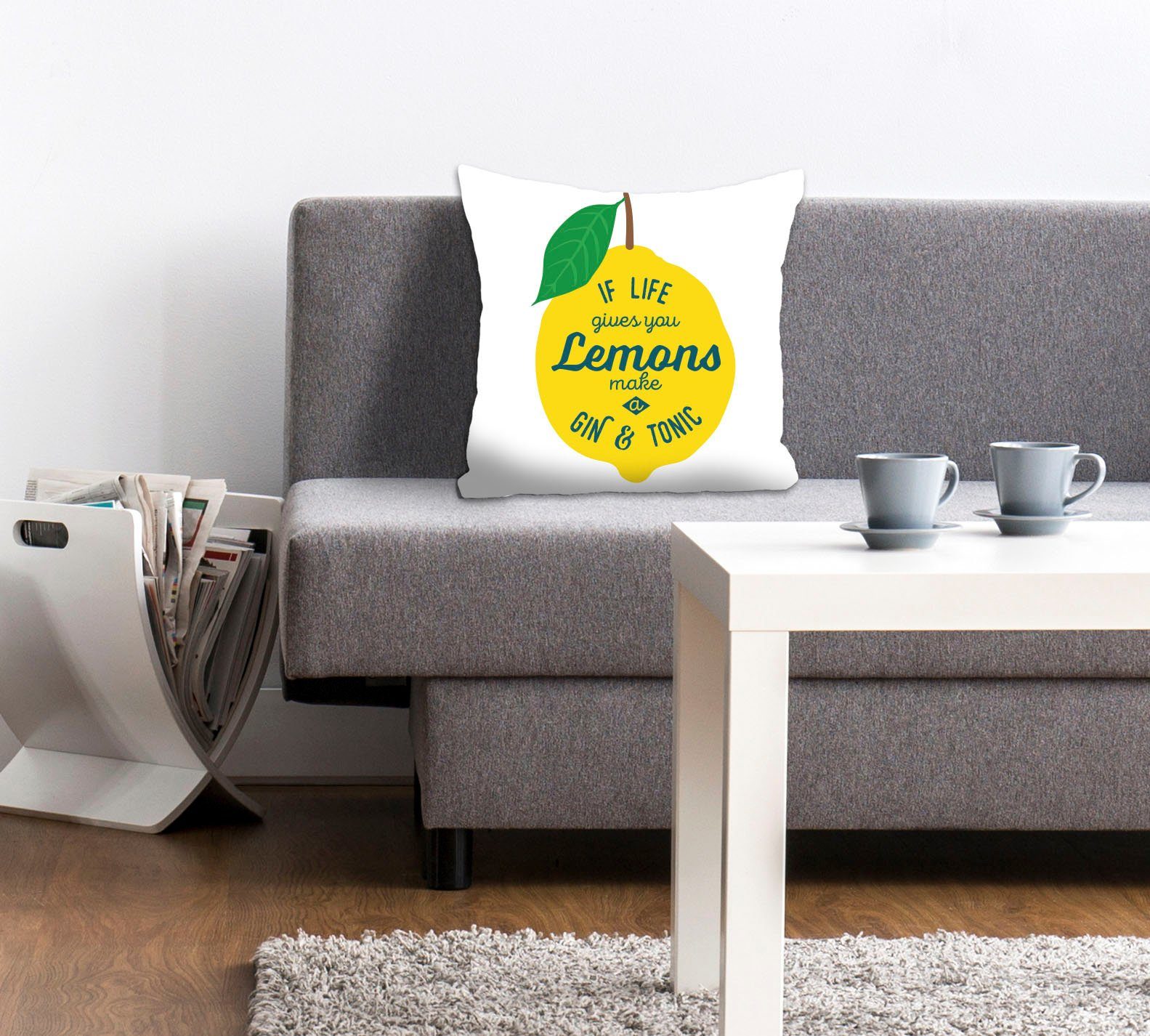 queence Sierkussen Lemons Kussenhoes, If life gives you lemons, make a gin tonic, citroen, spreuk (1 stuk)