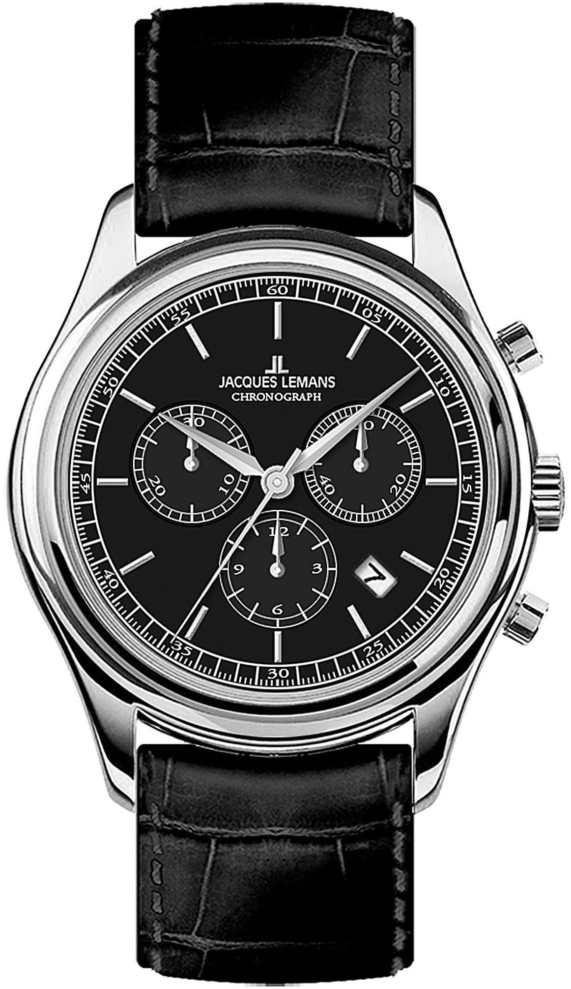 Jacques Lemans Chronograaf St. Moritz Quartz horloge, armbanduhr, herenhorloge, datum, leren band