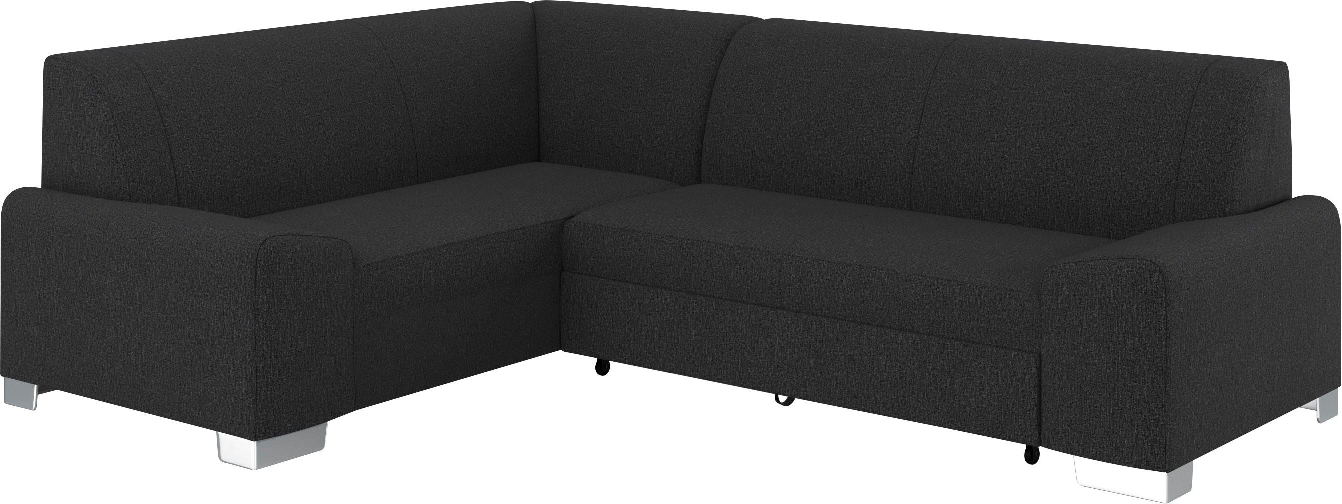 DOMO collection Hoekbank Anzio in kubistische vormtaal, platte armleuningen, L-vorm Naar keuze met bedfunctie en binnenvering voor hoog zitcomfort