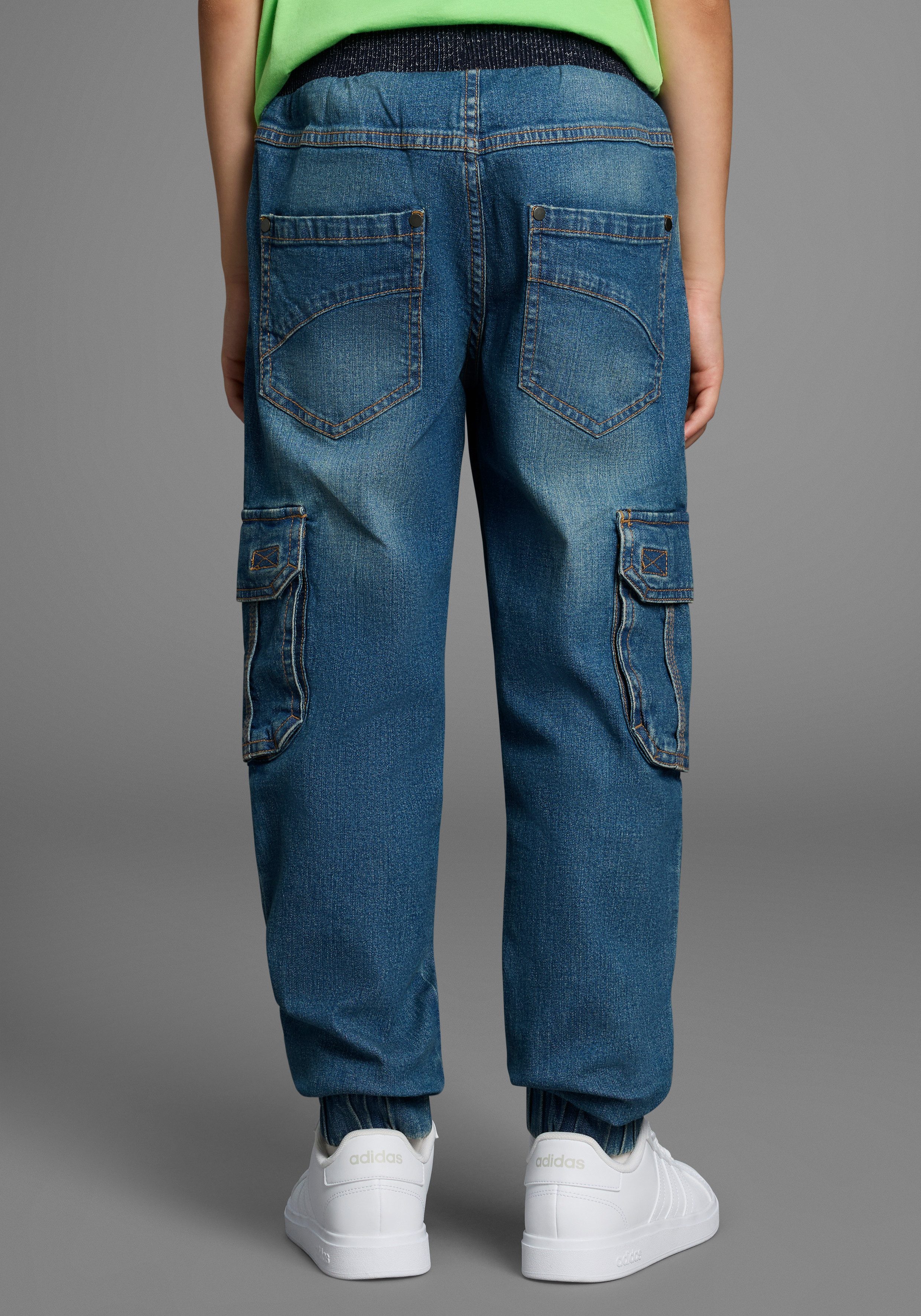 Arizona Cargo jeans Stretchjeans voor jongens rechte pijp, met bindband en elastiek, normale taille