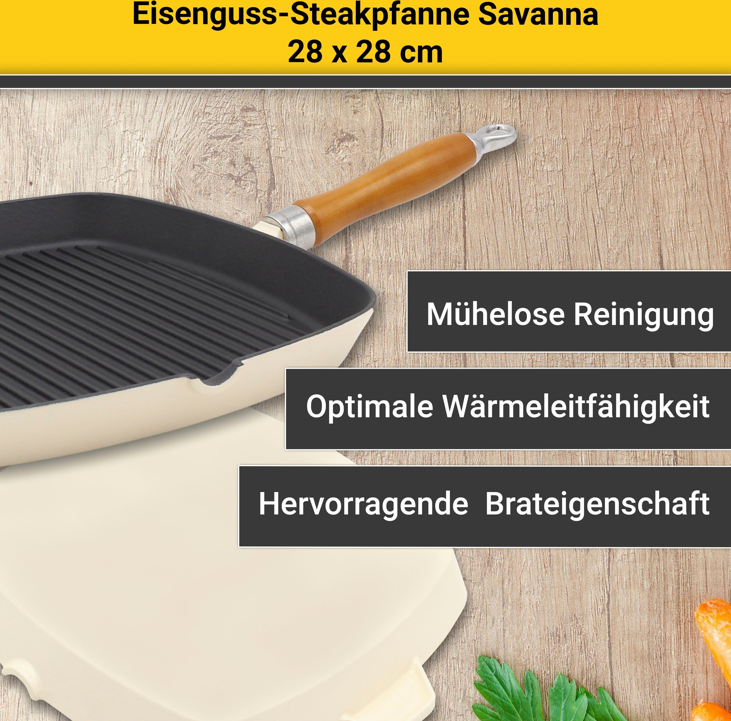Krüger Steakpan Gietijzeren grill-/ steakpan SAVANNA, 28 x 28 cm (1-delig)