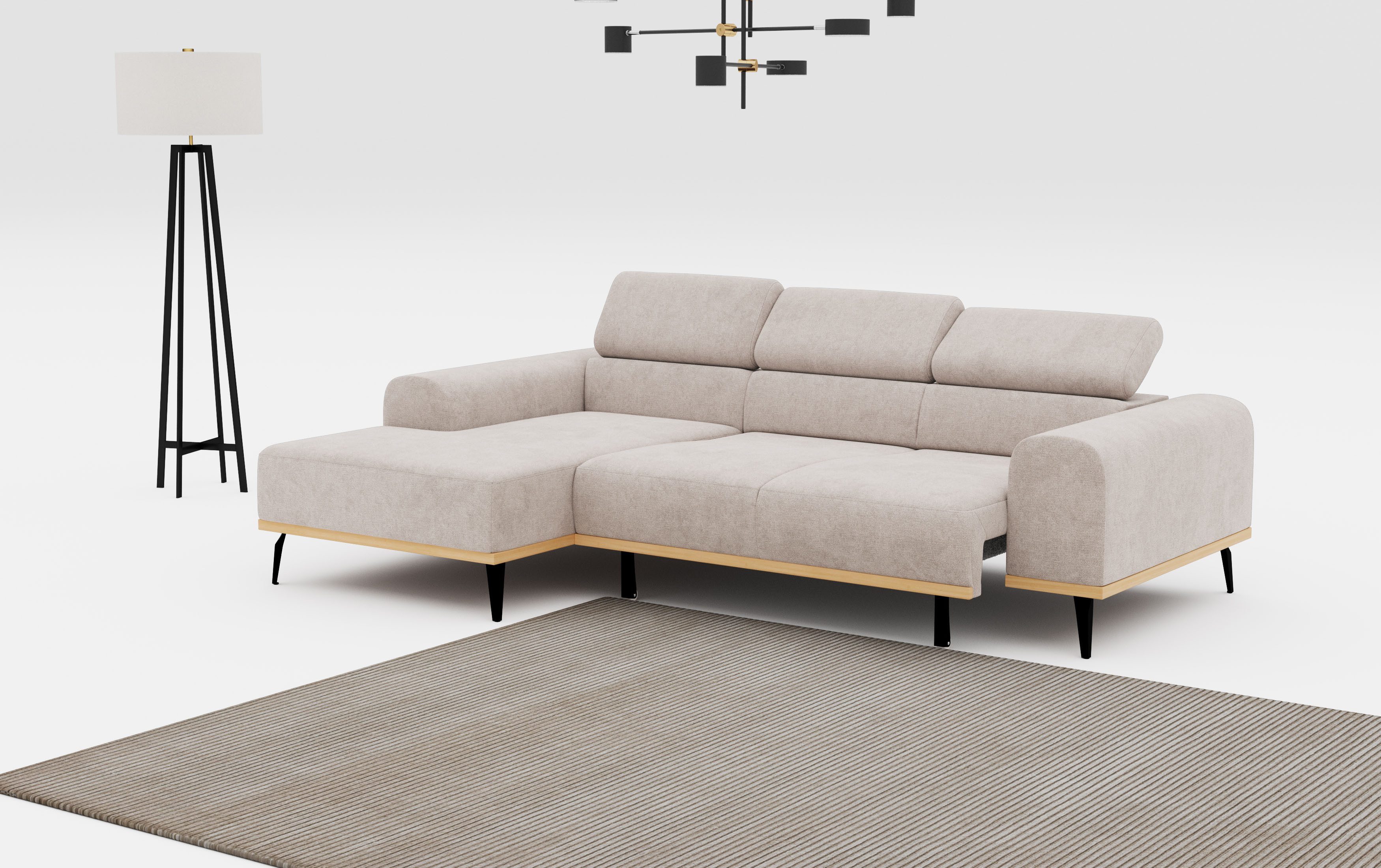 Places of Style Hoekbank Carlo L-vorm met hoofdeinde-verstelling & houten frame-look, optionele relaxfunctie