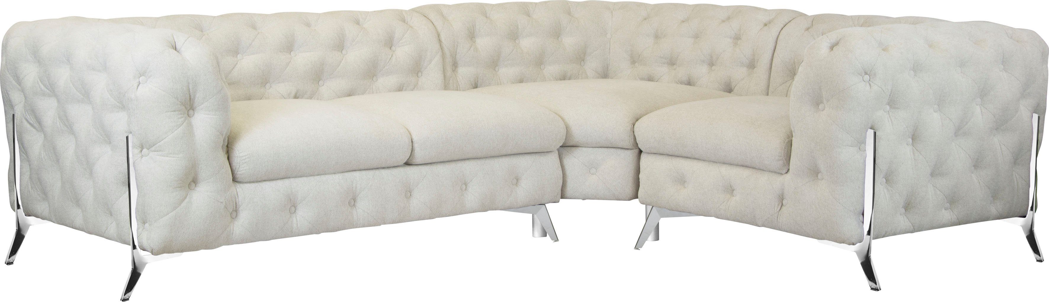 Leonique Chesterfield-bank Amaury L-vorm moderne chersterfield-look, breedte 262 cm, kleur van de poten ter keuze beige, chesterfield banken, Poten