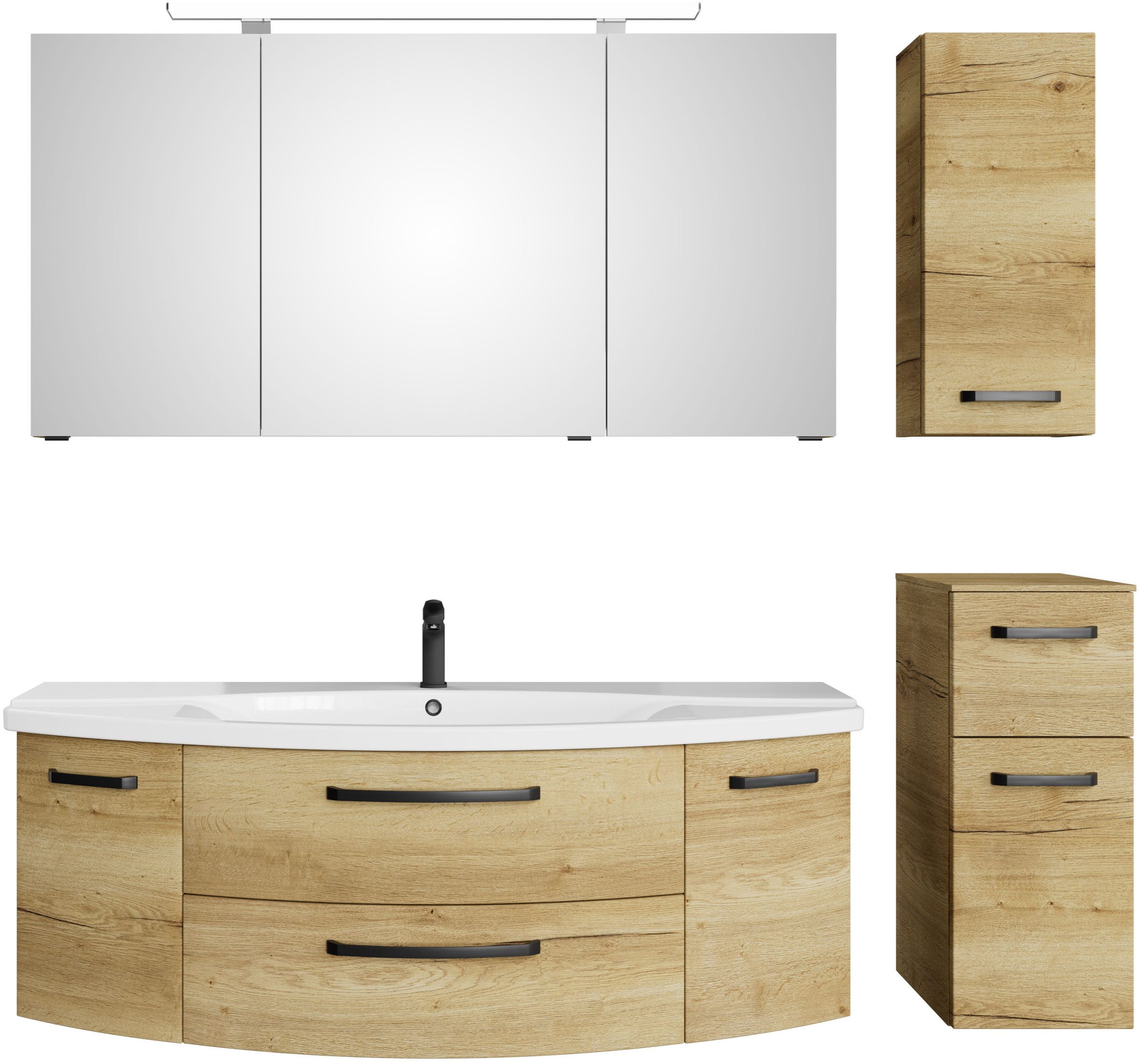 Saphir Badmeubelset Serie 4010 4-teilig Keramik-Waschtisch mit LED-Spiegelschrank (set)