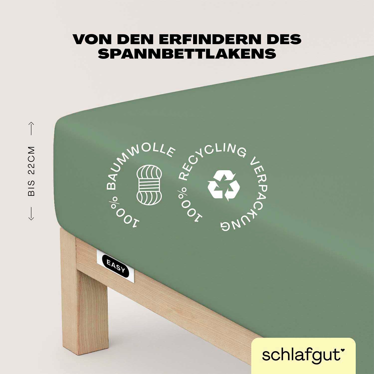 Schlafgut Hoeslaken EASY van 100% katoen, zacht & absorberend, merk-beddengoed voor matrassen tot 22 cm hoogte, in 90x200, 140x200 of 180x200 cm (1 stuk)