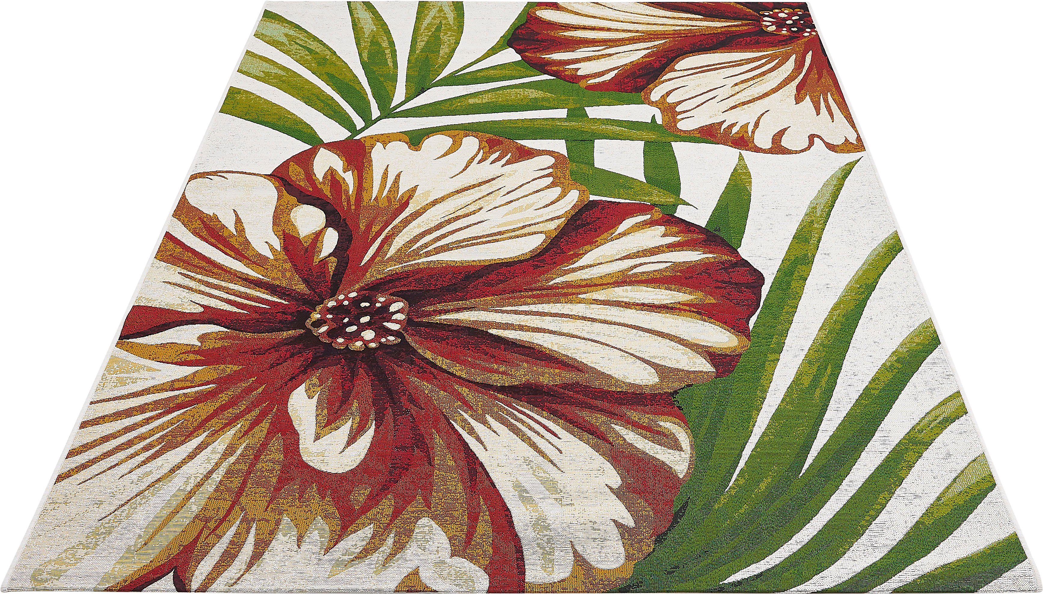 LUXOR living Vloerkleed Panama bloem, Made in Belgium Vlakweefsel, modern ontwerp, motief bloemen, geschikt voor binnen en buiten moderne vloerkleden