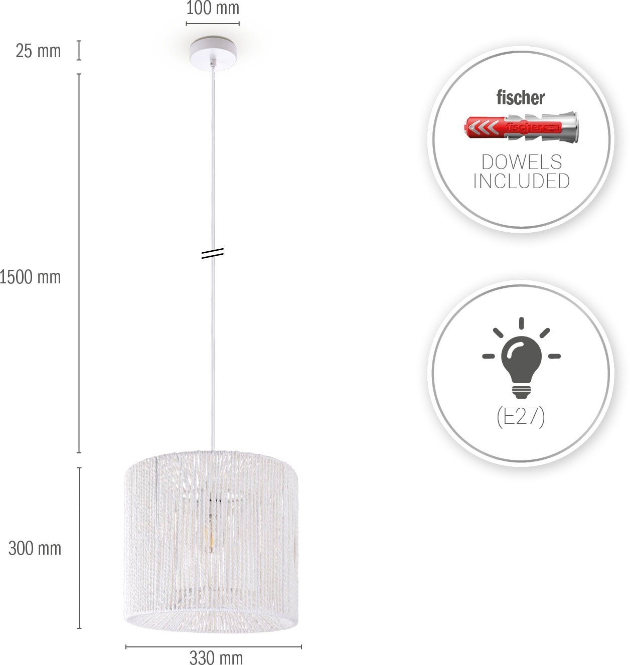 Paco Home Hanglamp Hugo Ramira Woonkamer eetkamer rattan look Boho kap papier E27 modern