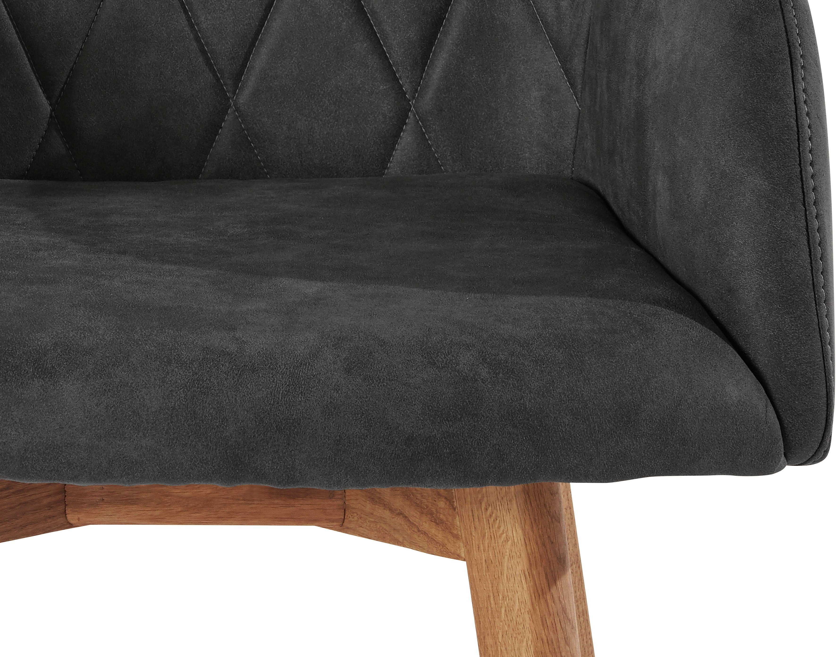 Home affaire Eetkamerstoel Brest Fauteuil in leer of microvezel, geolied massief eiken frame (2 stuks)