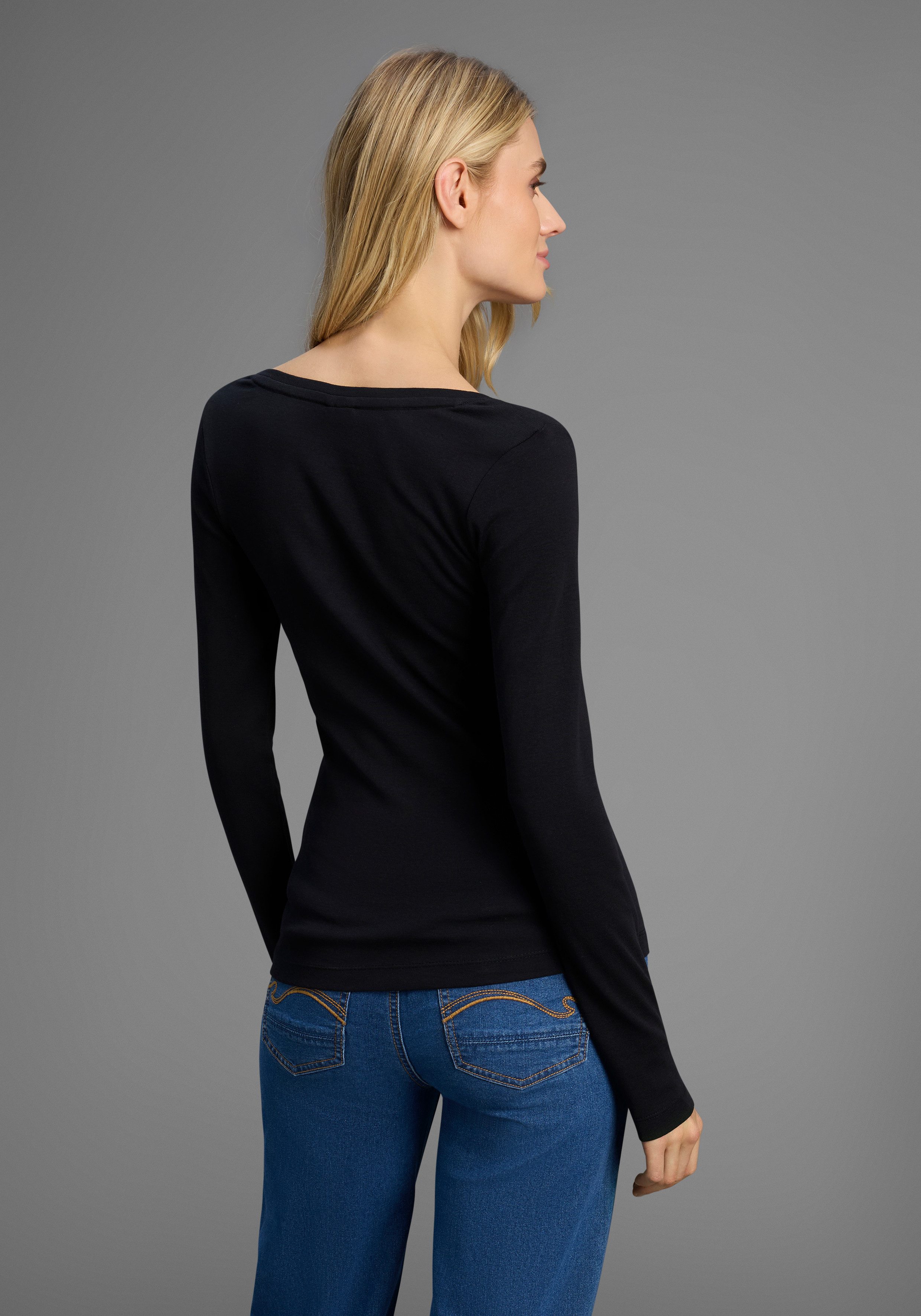 KangaROOS Longsleeve Lange mouwen, zeer figuurvolgend, van ribstof, van 100% katoen