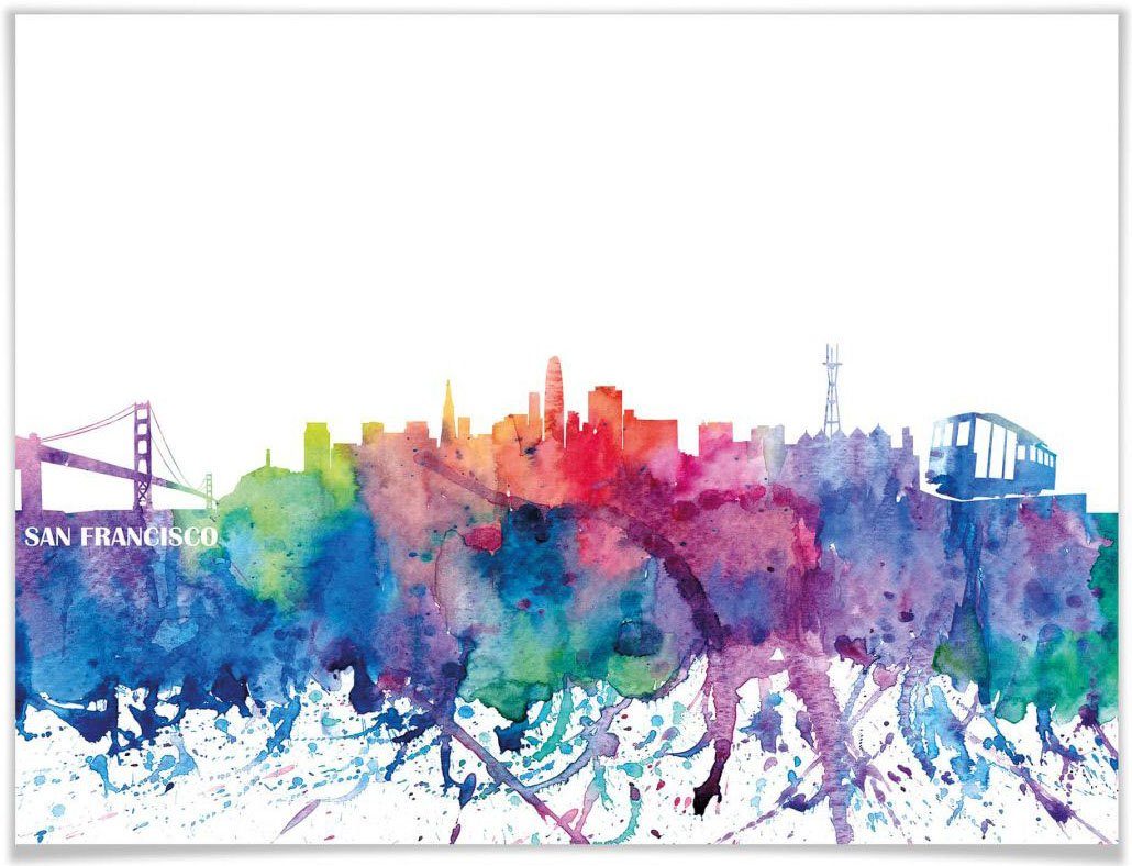 wall-art poster san francisco aquarel skyline (1 stuk) multicolor